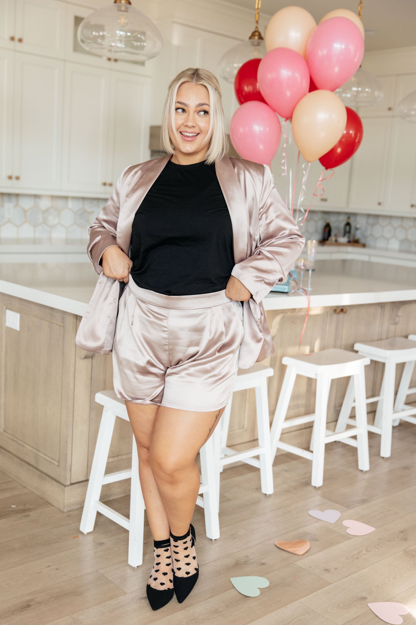 Champagne and Roses Satin Blazer - Shop All Around Divas