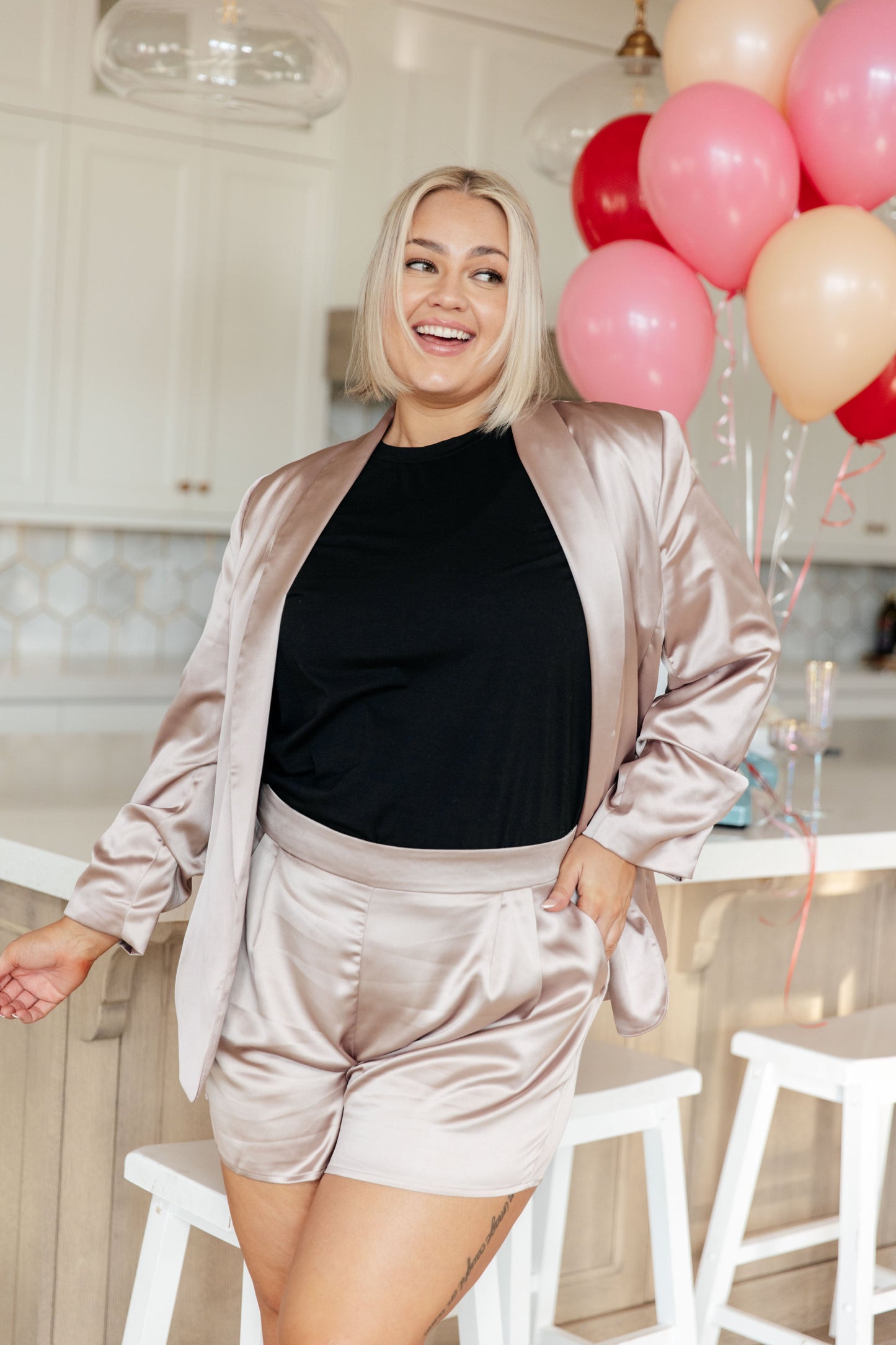 Champagne and Roses Satin Blazer - Shop All Around Divas