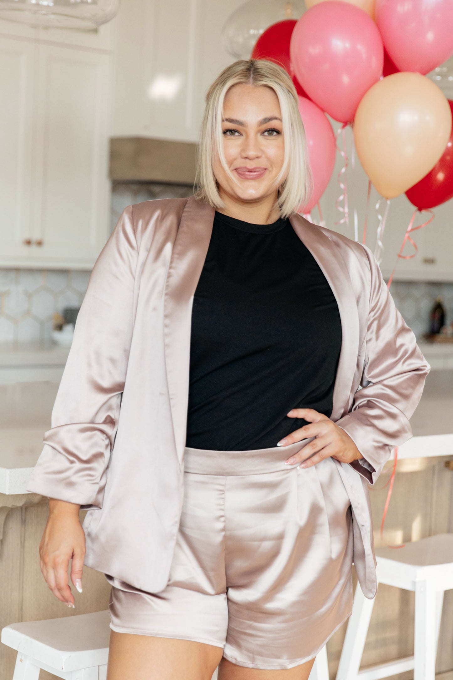 Champagne and Roses Satin Blazer - Shop All Around Divas