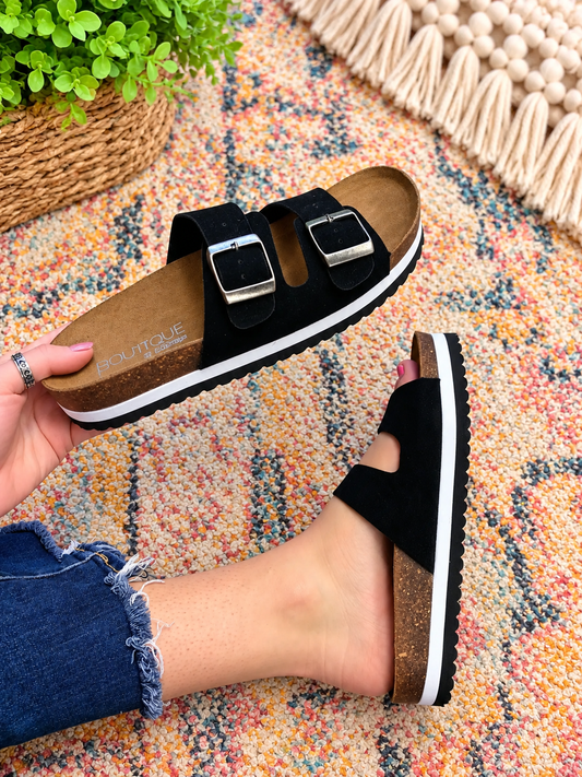 Beach Babe Sandals - Black Suede