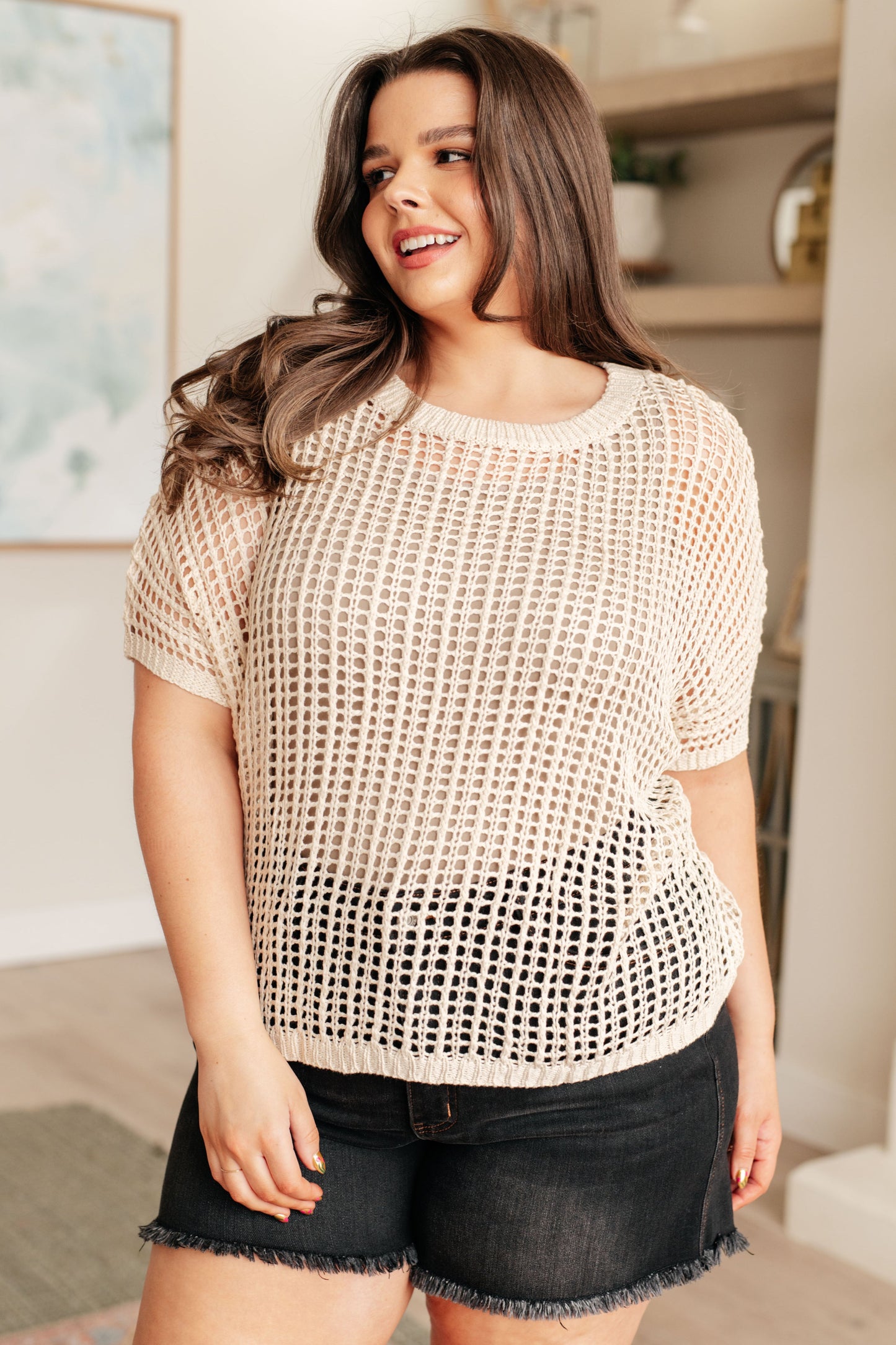 Coastal Dreams Fishnet Top in Cream - Shop All Around Divas