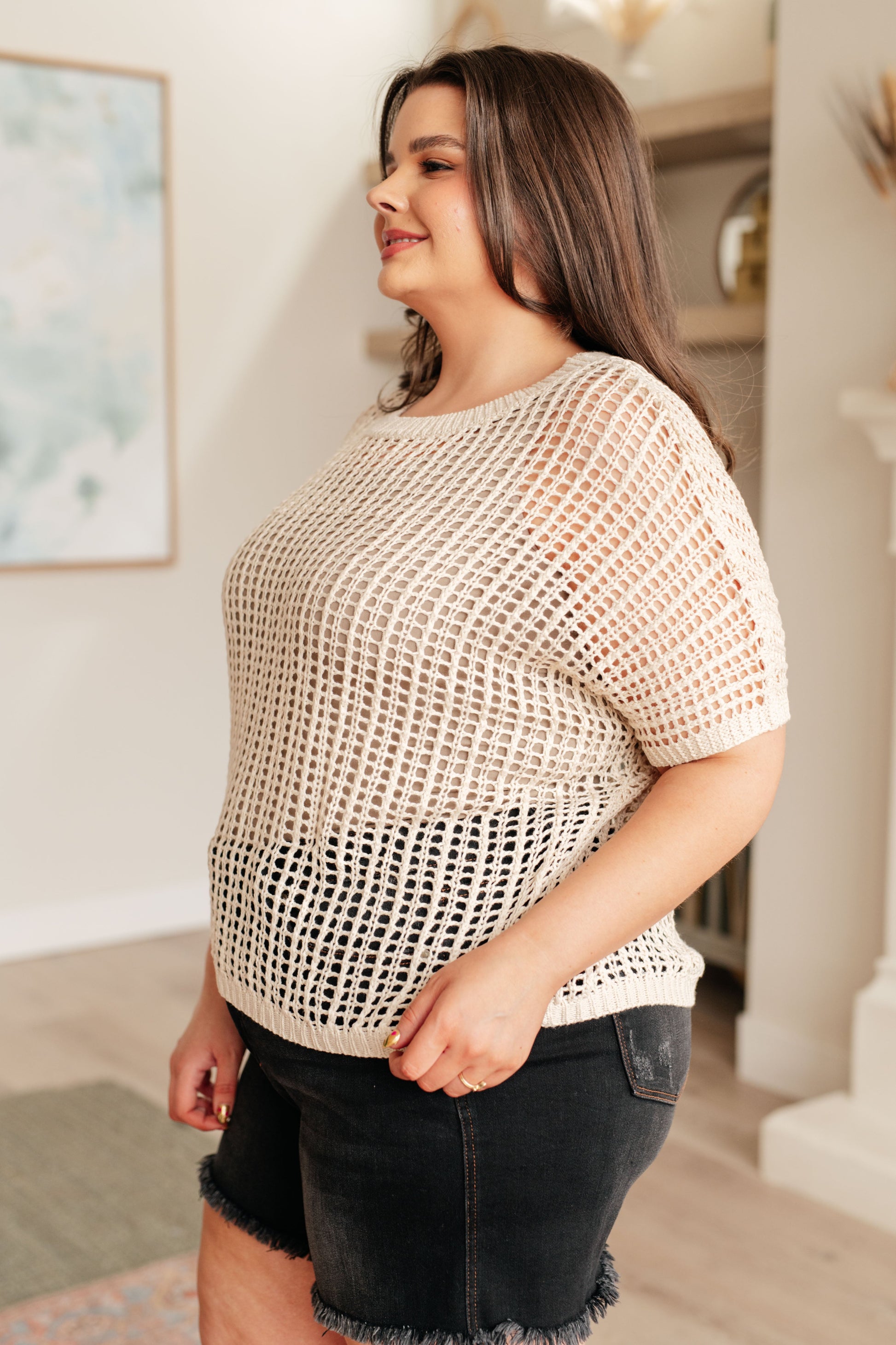 Coastal Dreams Fishnet Top in Cream - Shop All Around Divas