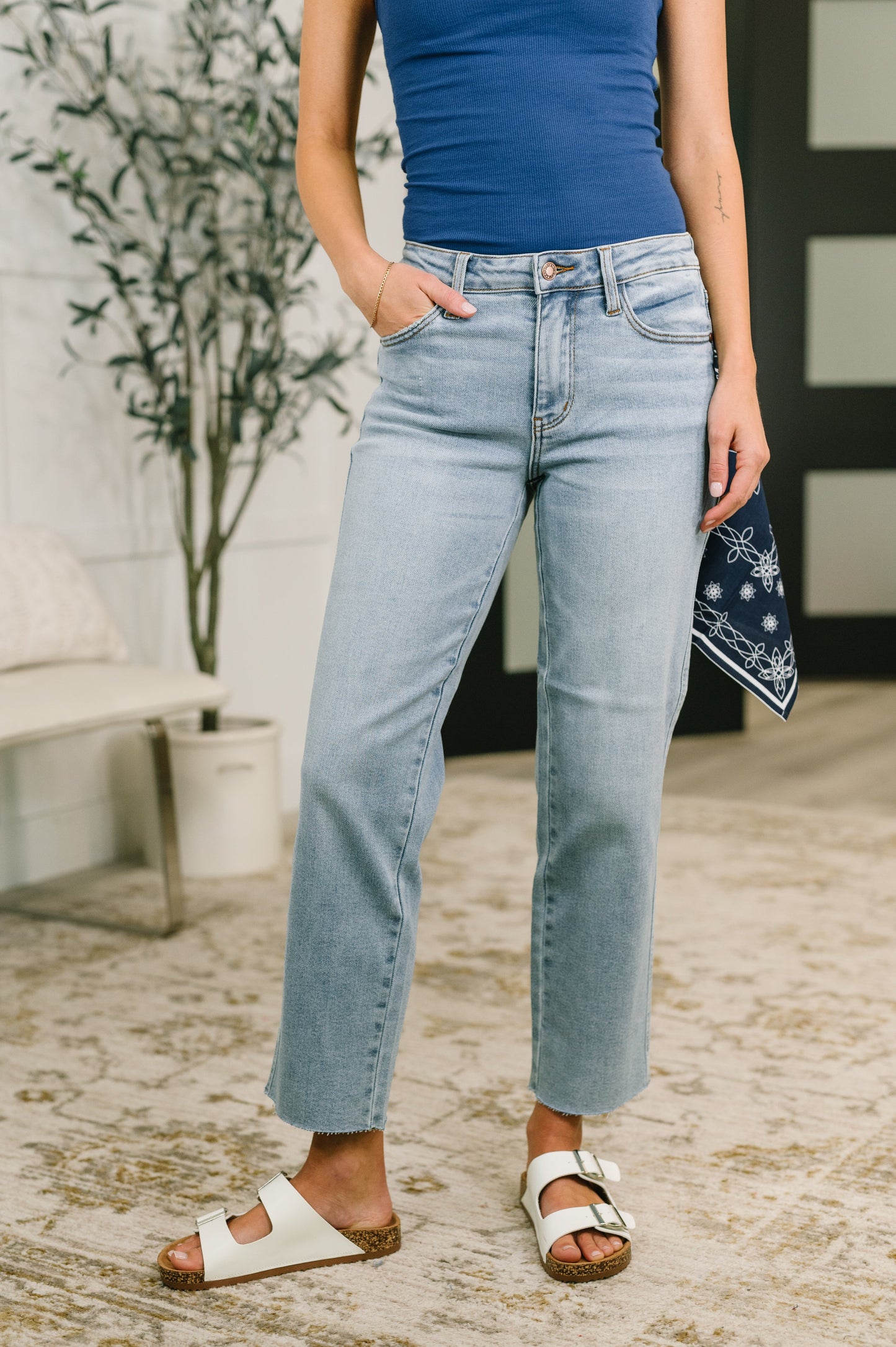 Dawn Mid Rise Ankle Straight w Bandana Loop - JUDY BLUE