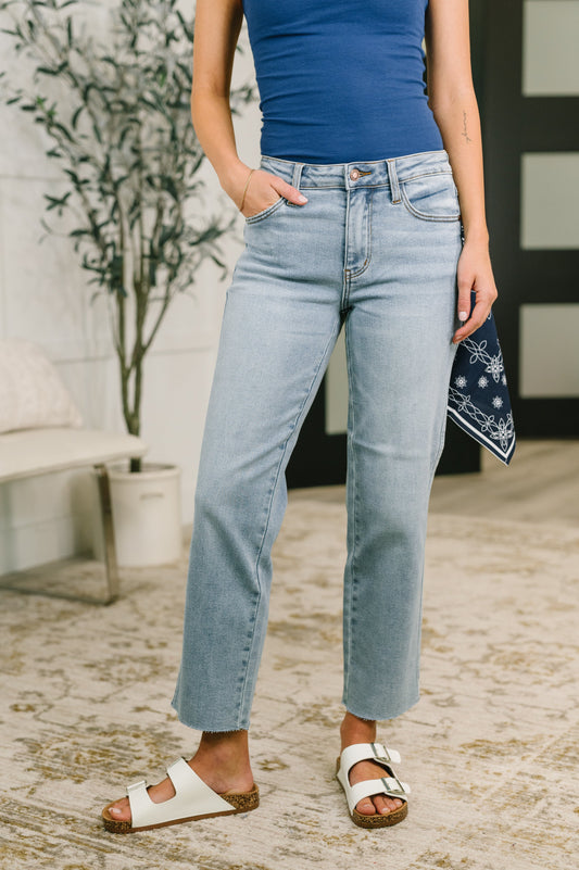 Dawn Mid Rise Ankle Straight w Bandana Loop - JUDY BLUE