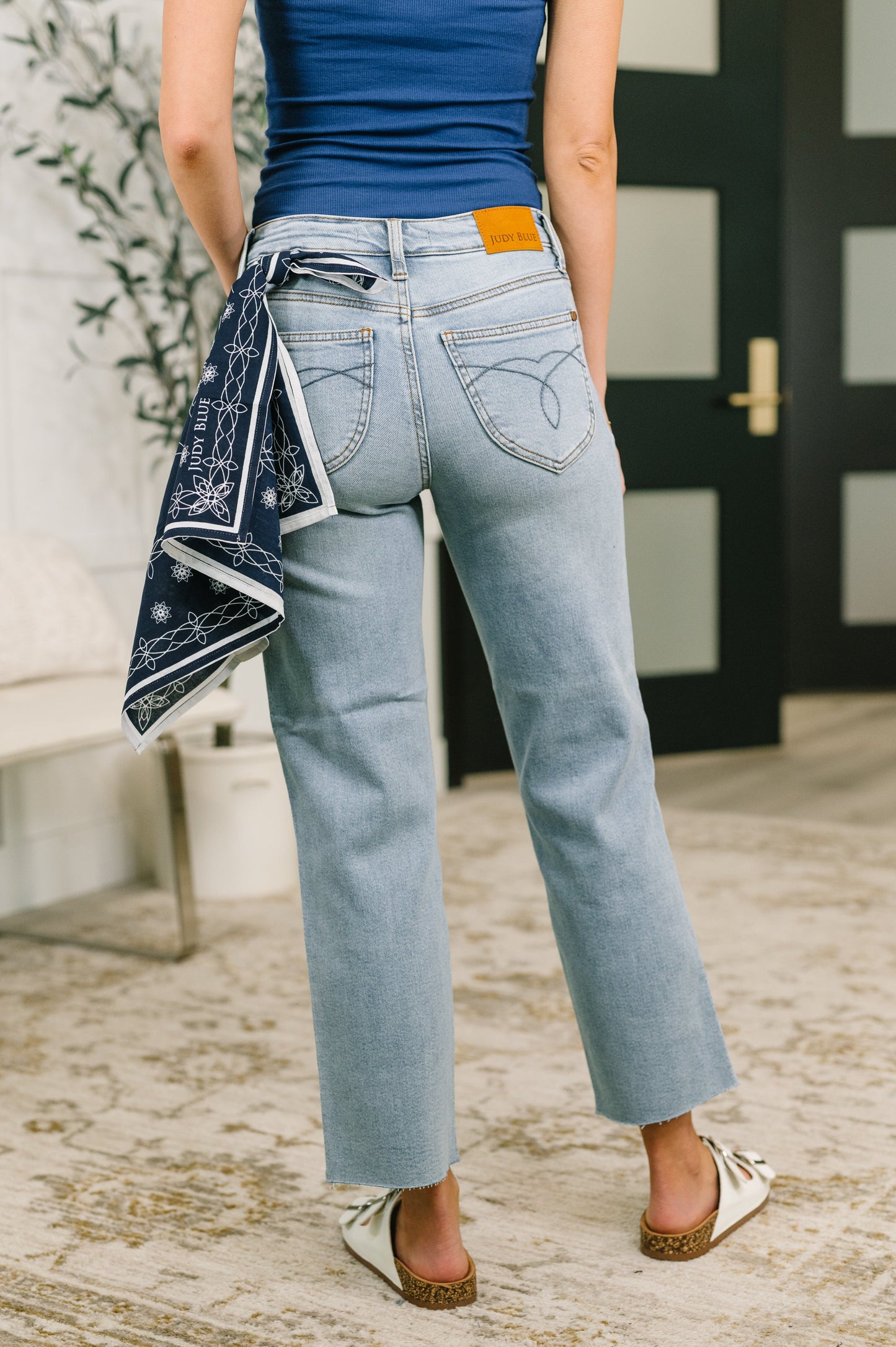 Dawn Mid Rise Ankle Straight w Bandana Loop - JUDY BLUE