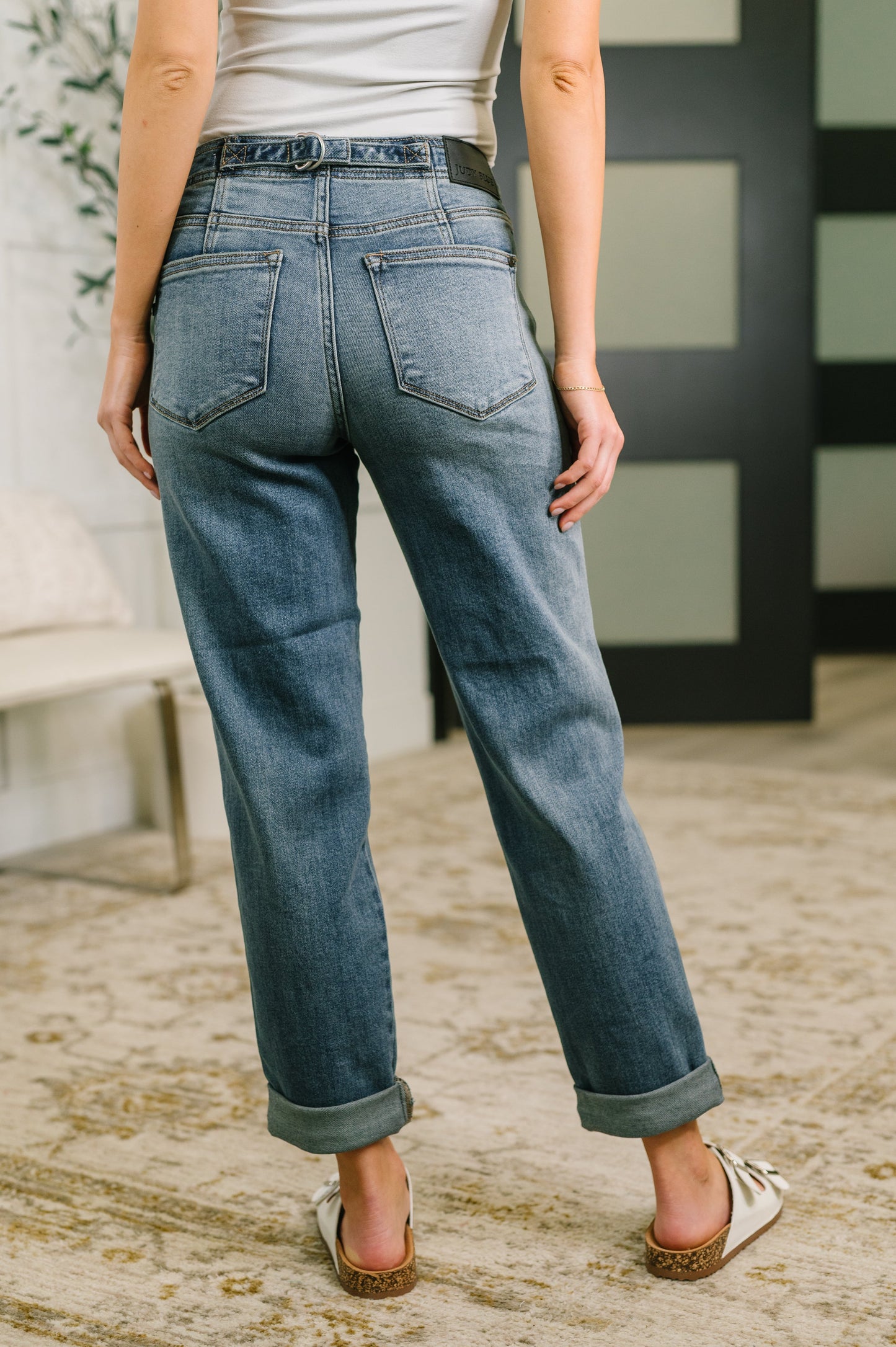 Doris Mid Rise Boyfriend with Adjustable Back Tab + Hollywood WB - JUDY BLUE