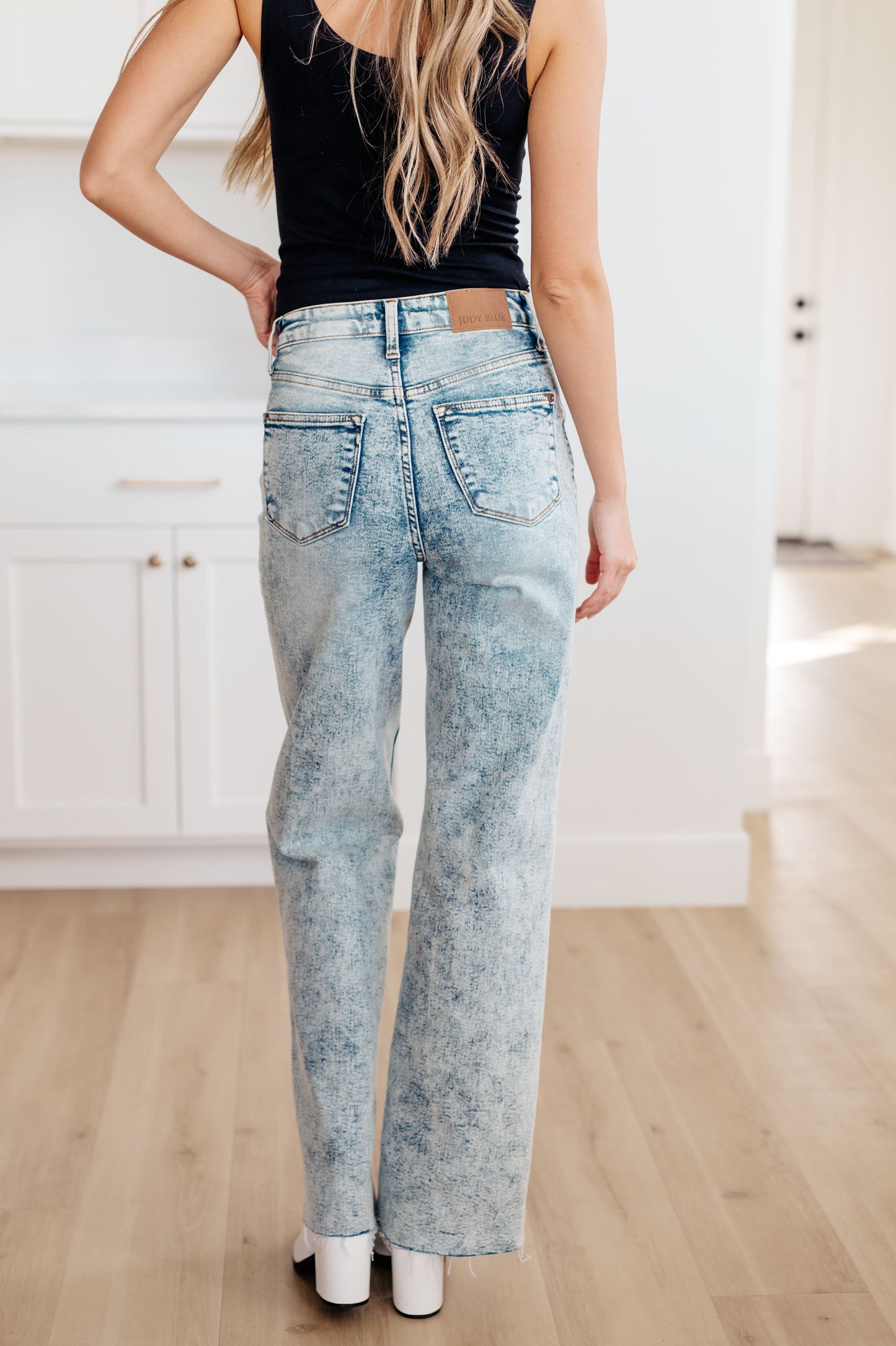 Dory High Waist Mineral Wash Raw Hem Wide Leg Jeans - Shop All Around Divas