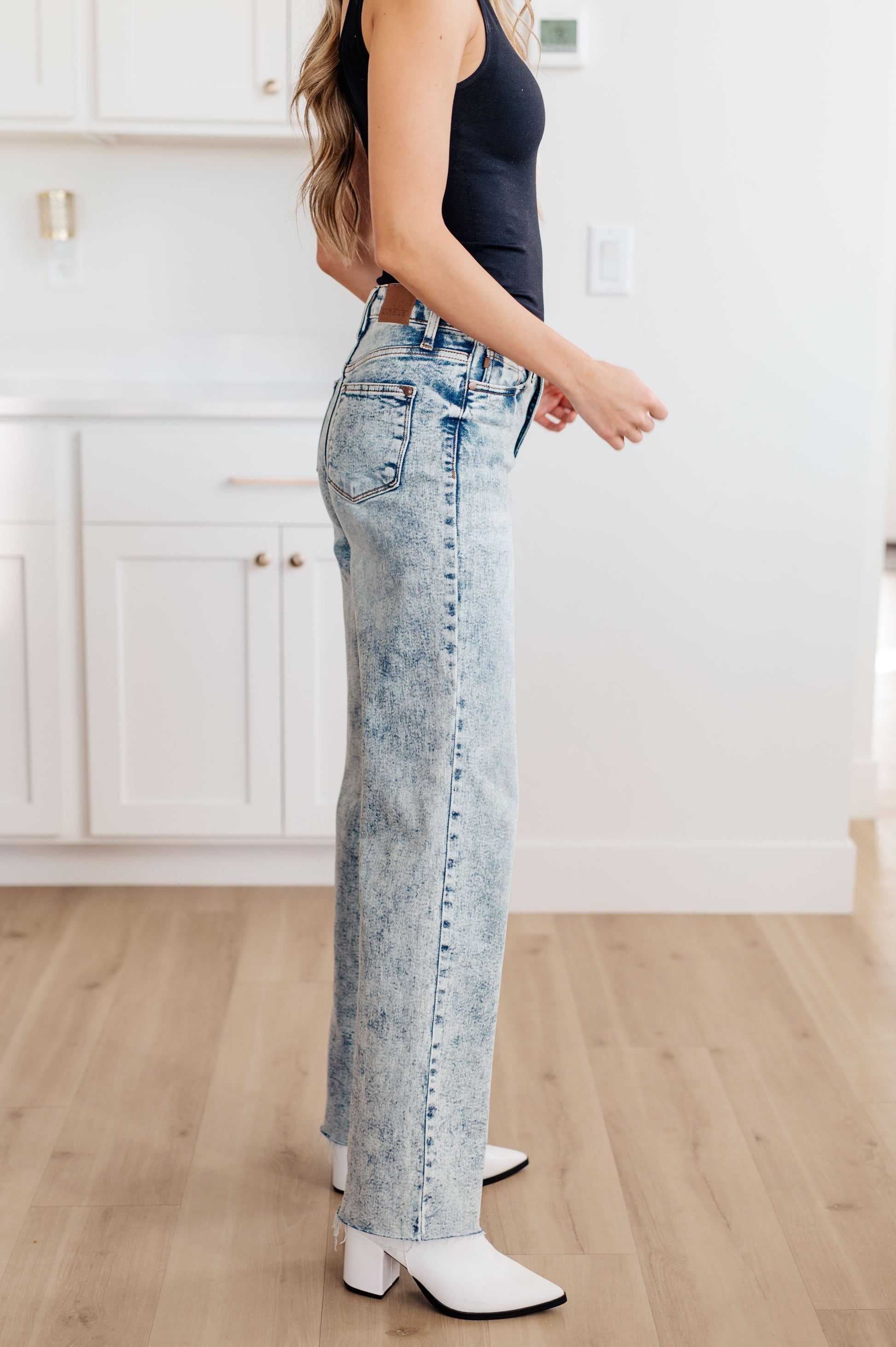 Dory High Waist Mineral Wash Raw Hem Wide Leg Jeans - Shop All Around Divas