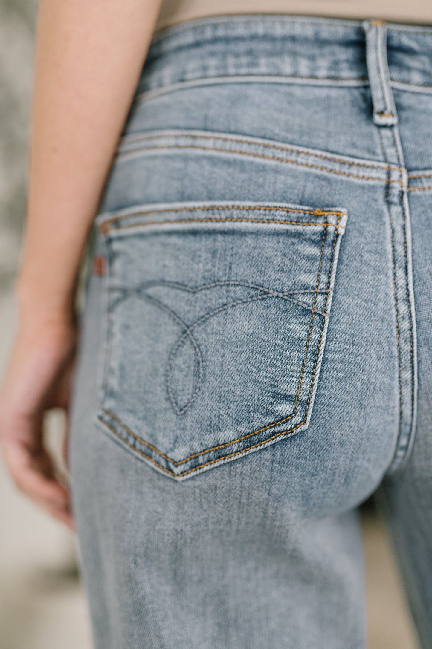 Elaine Mid Rise Boyfriend with Distress & Cuff - JUDY BLUE