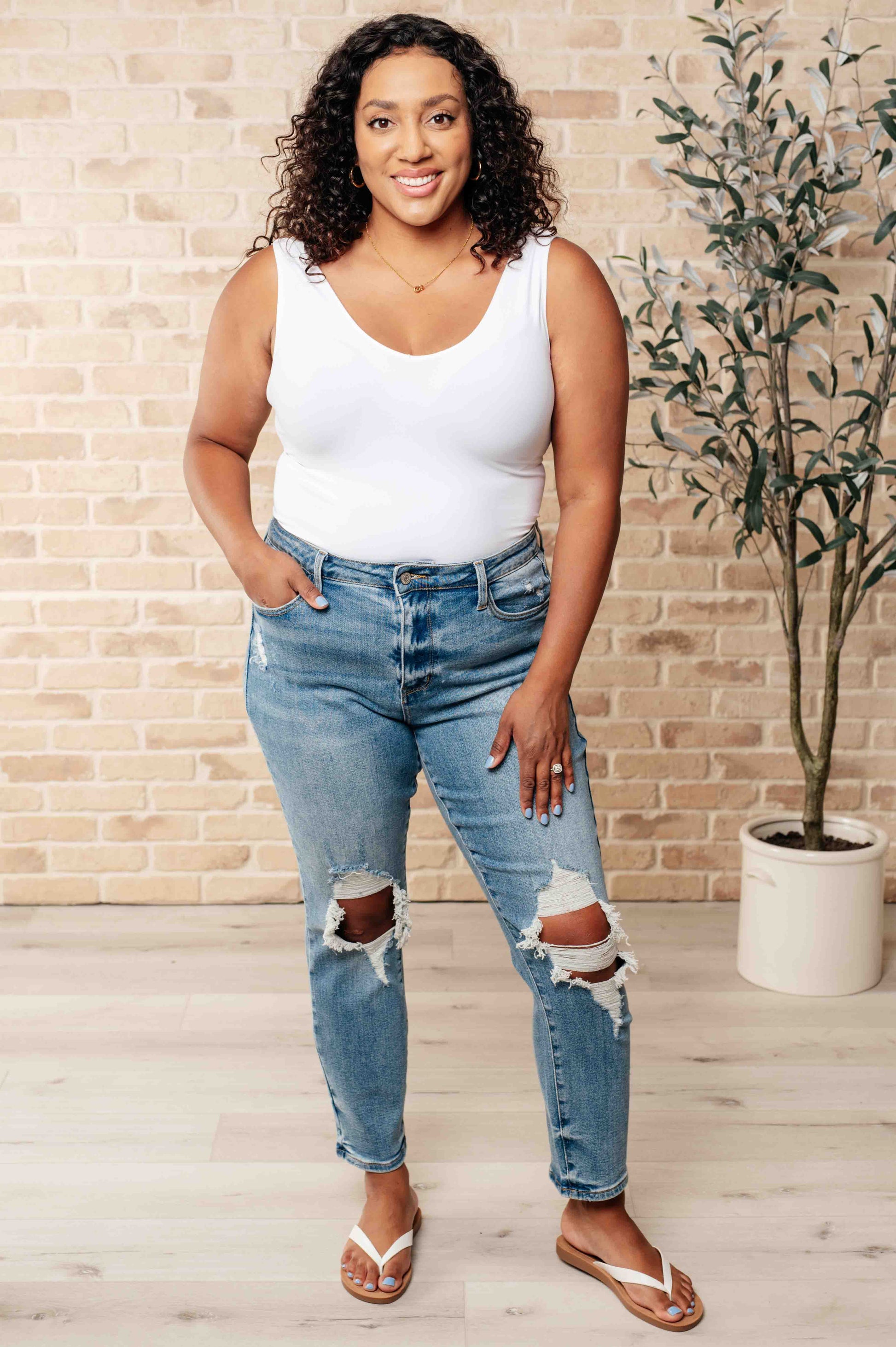 Frankie High Waist Distressed Boyfriend Jeans - Shop All Around Divas