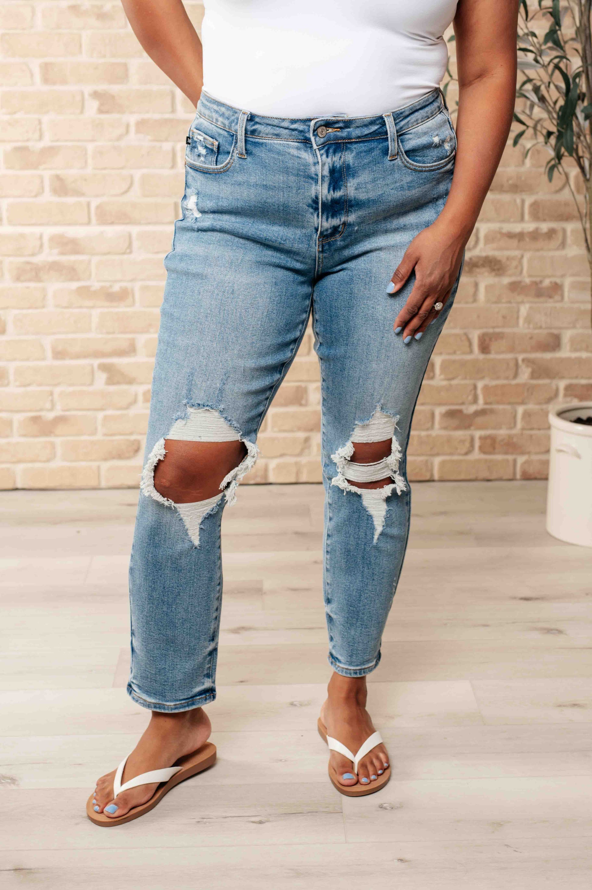 Frankie High Waist Distressed Boyfriend Jeans - Shop All Around Divas