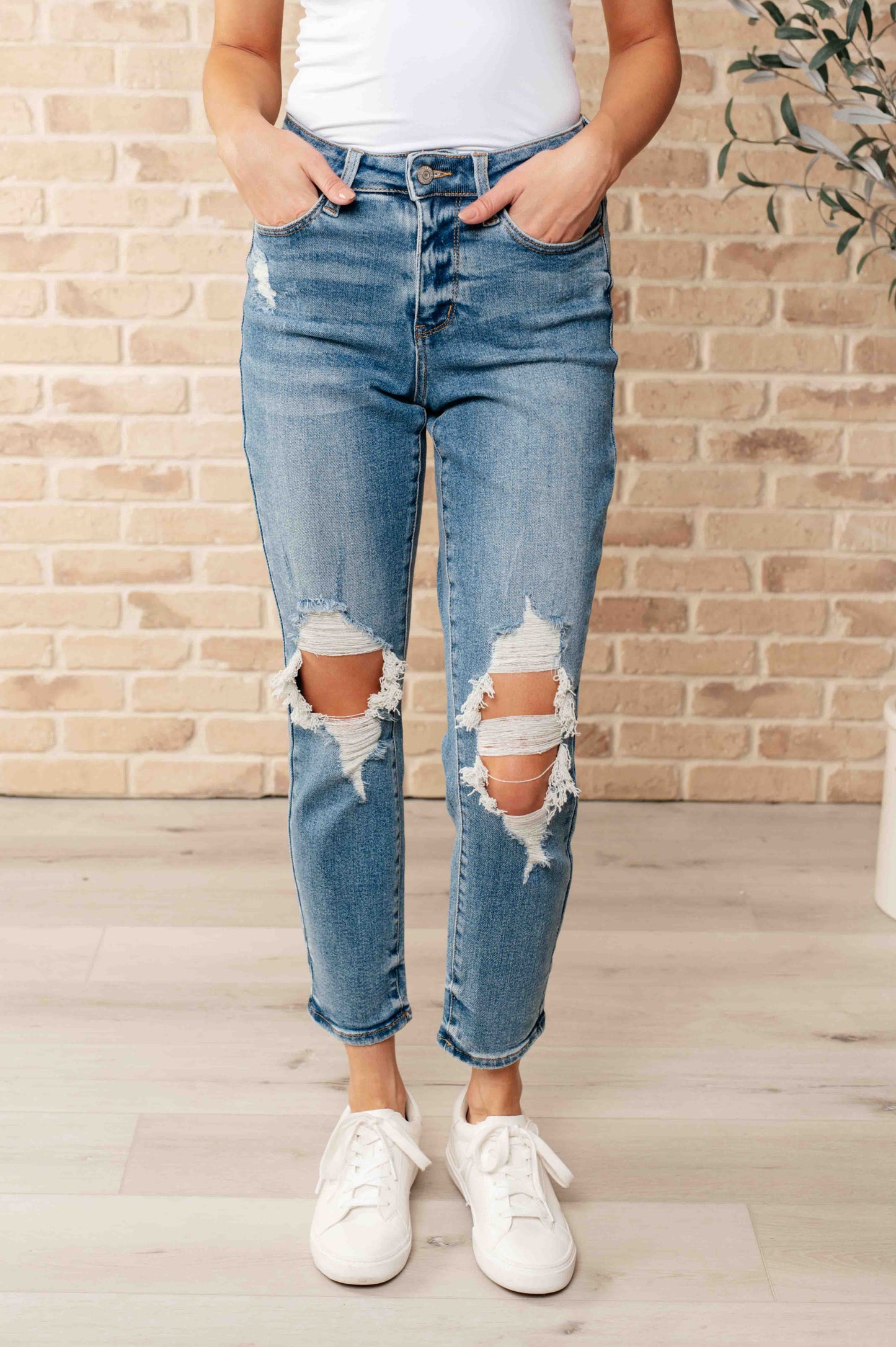 Frankie High Waist Distressed Boyfriend Jeans - Shop All Around Divas