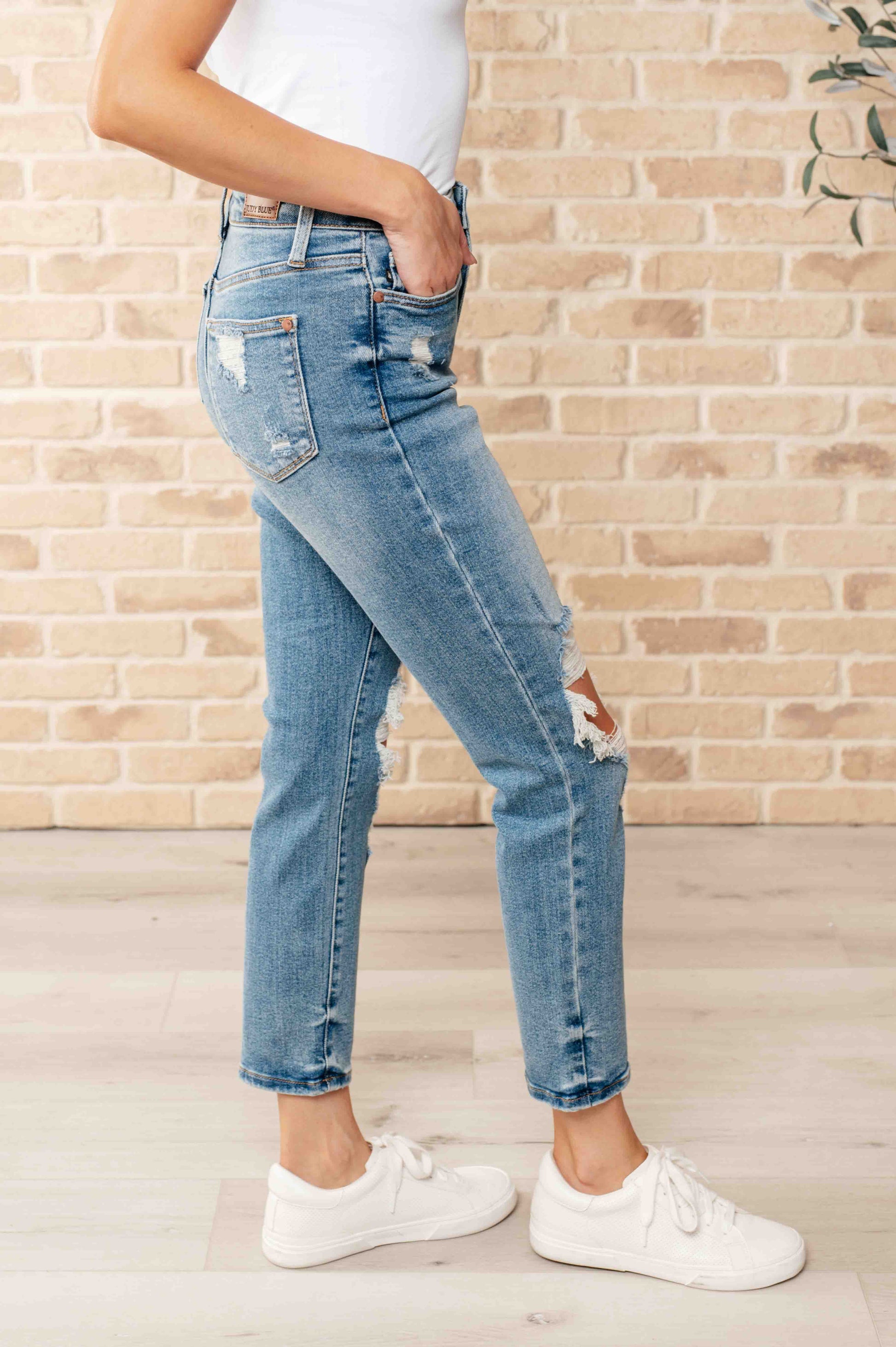 Frankie High Waist Distressed Boyfriend Jeans - Shop All Around Divas