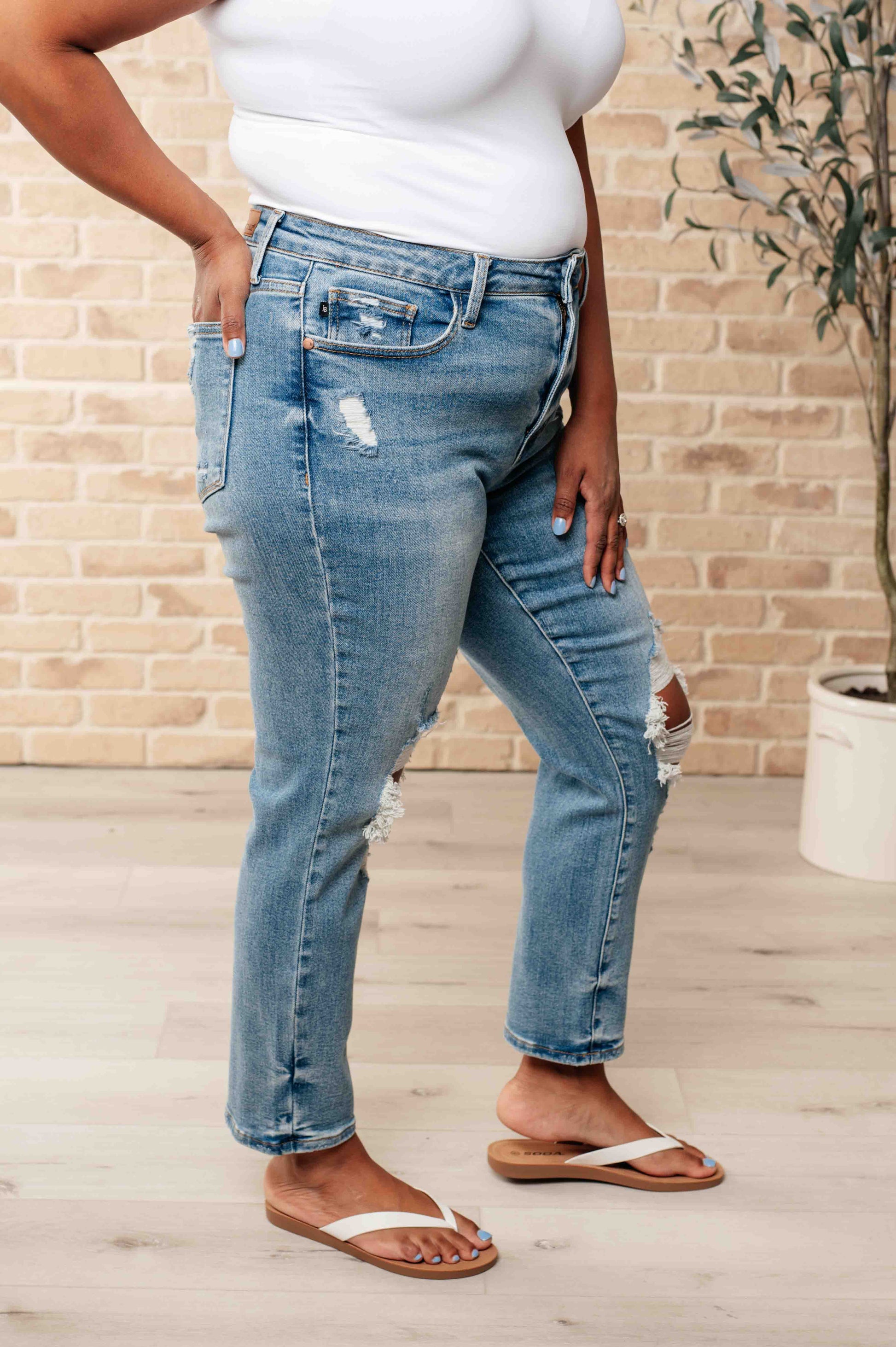 Frankie High Waist Distressed Boyfriend Jeans - Shop All Around Divas