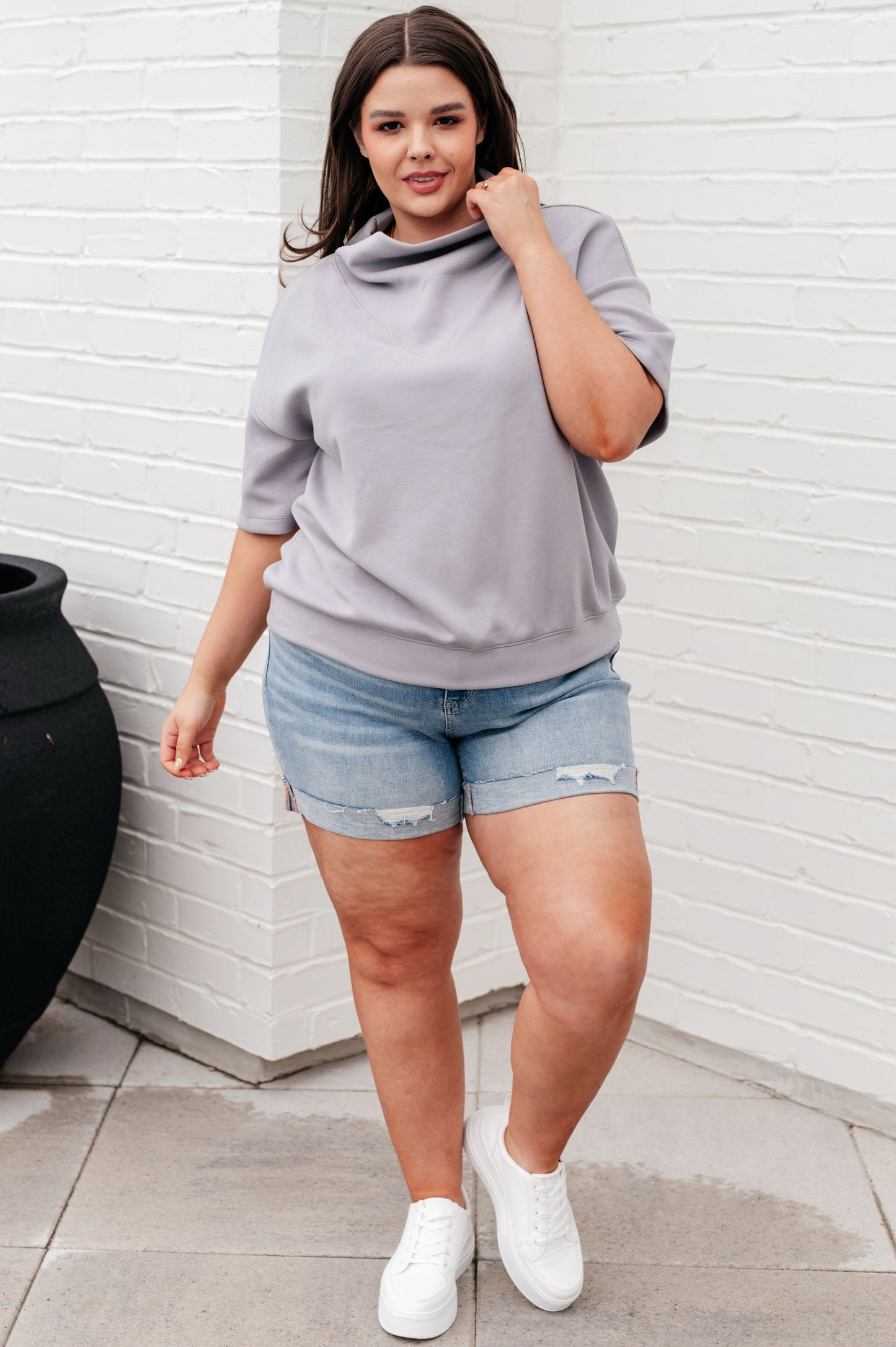 I Just Felt Like It Mock Neck Top in Mystic Grey - Shop All Around Divas