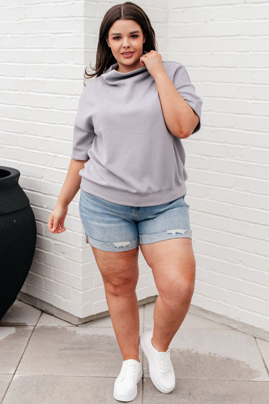 I Just Felt Like It Mock Neck Top in Mystic Grey - Shop All Around Divas