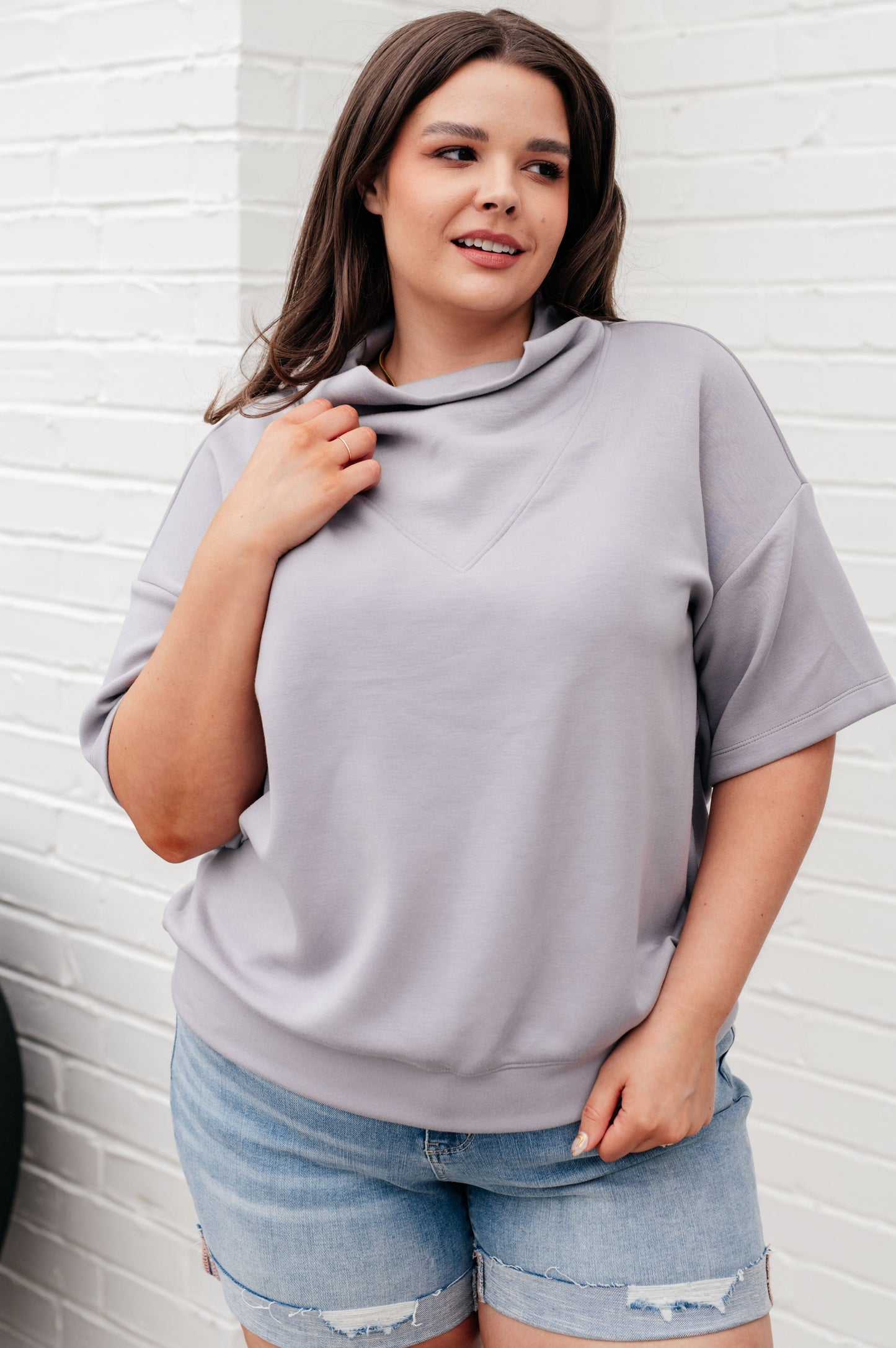 I Just Felt Like It Mock Neck Top in Mystic Grey - Shop All Around Divas