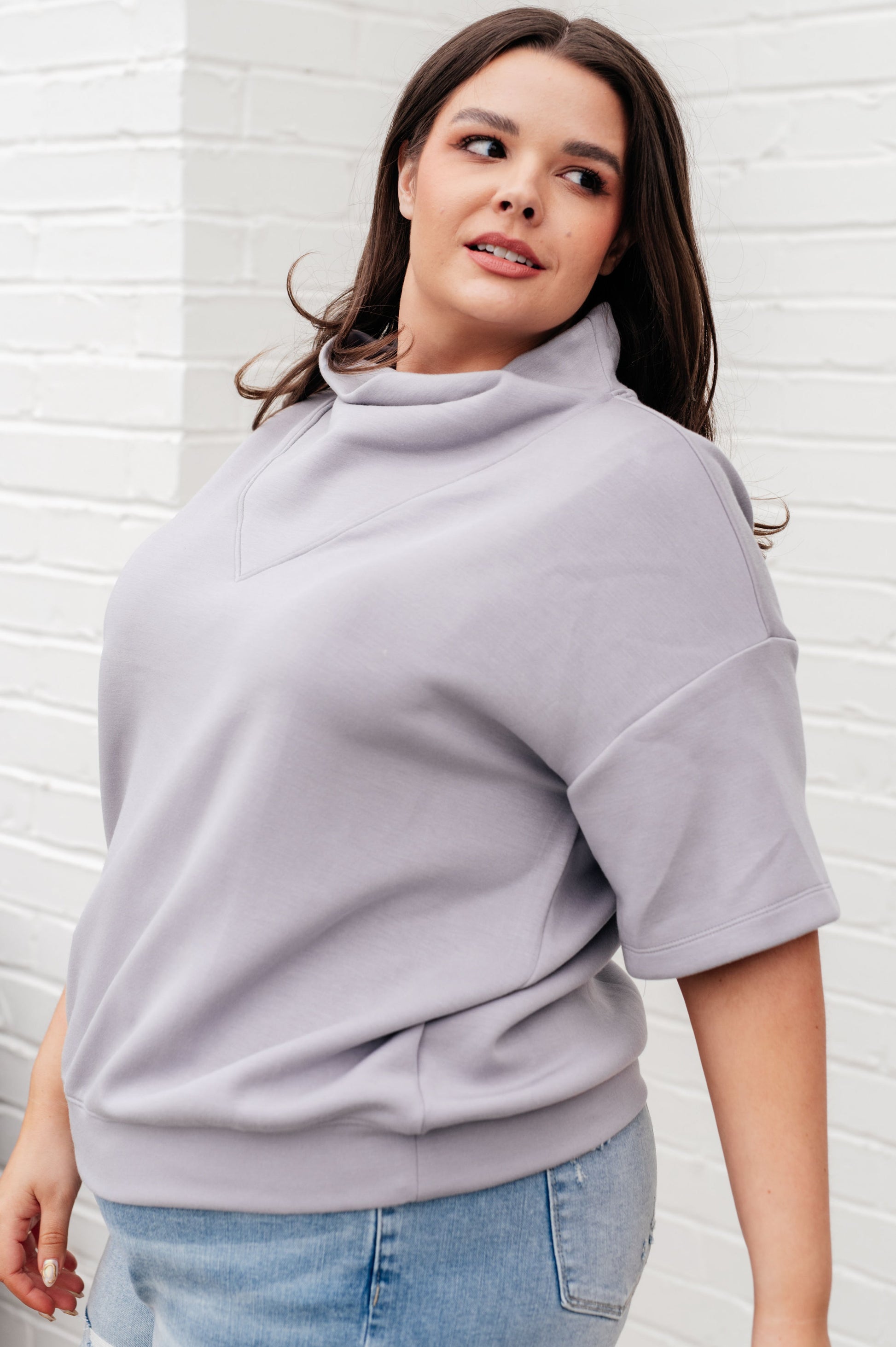 I Just Felt Like It Mock Neck Top in Mystic Grey - Shop All Around Divas