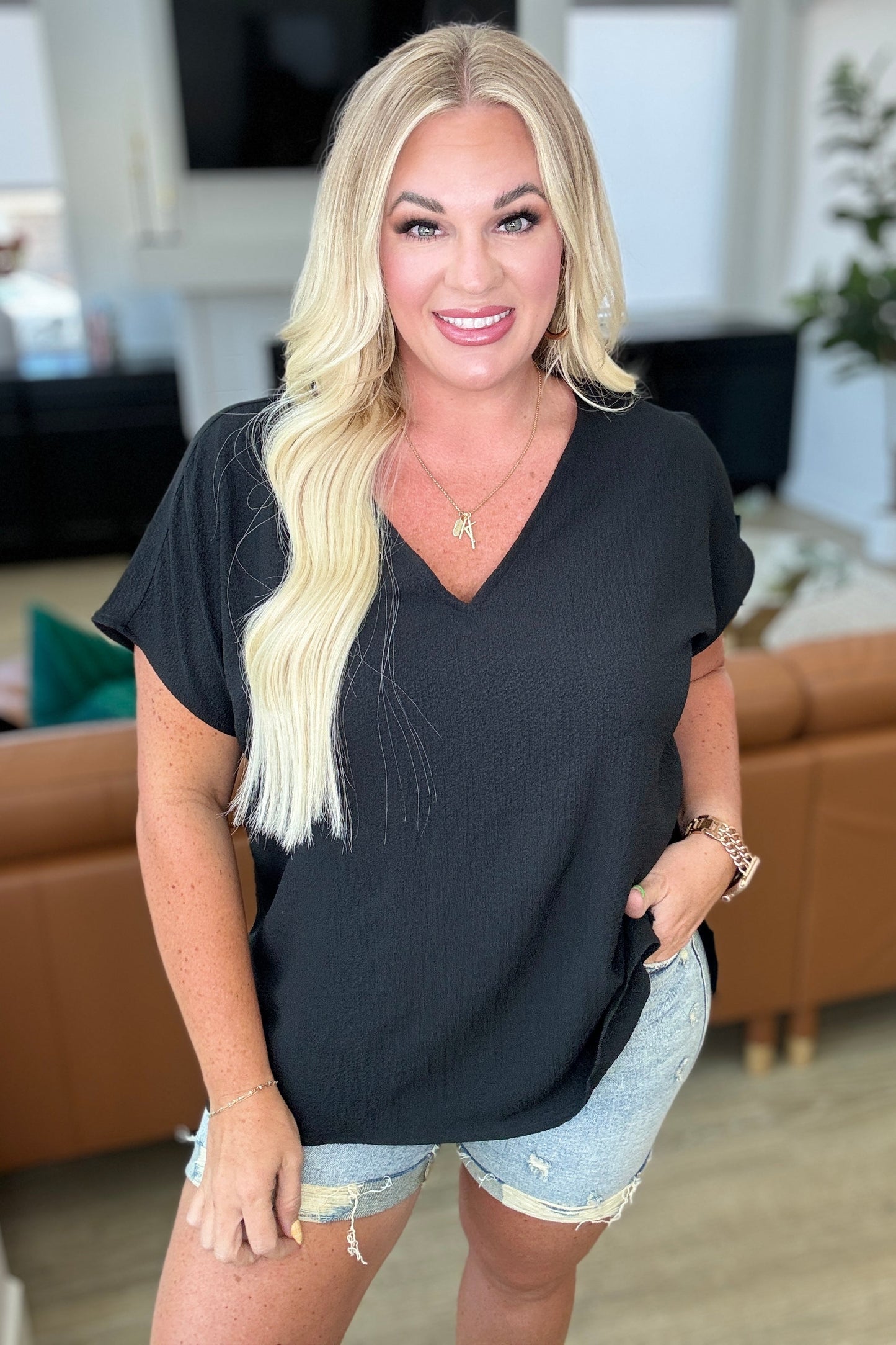 Let Me Be Your Wings V-Neck Top in Black - Shop All Around Divas