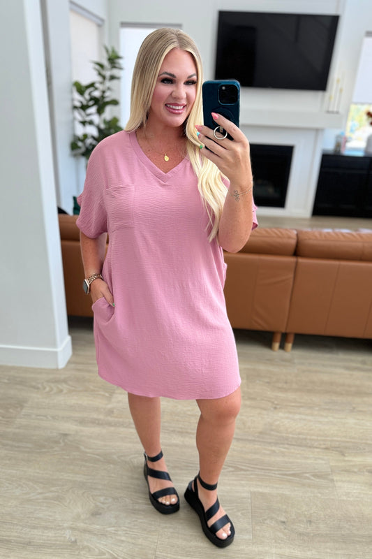 Go-Go Girl V-Neck T-Shirt Dress in Light Rose - Shop All Around Divas