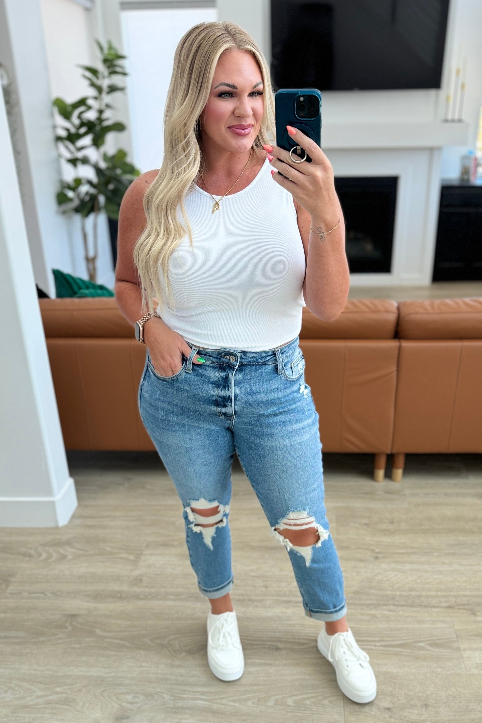 Frankie High Waist Distressed Boyfriend Jeans - Shop All Around Divas