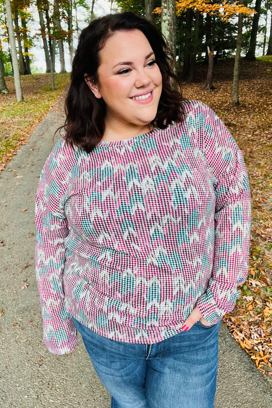 Magenta & Teal Vintage Two Tone Knit Top