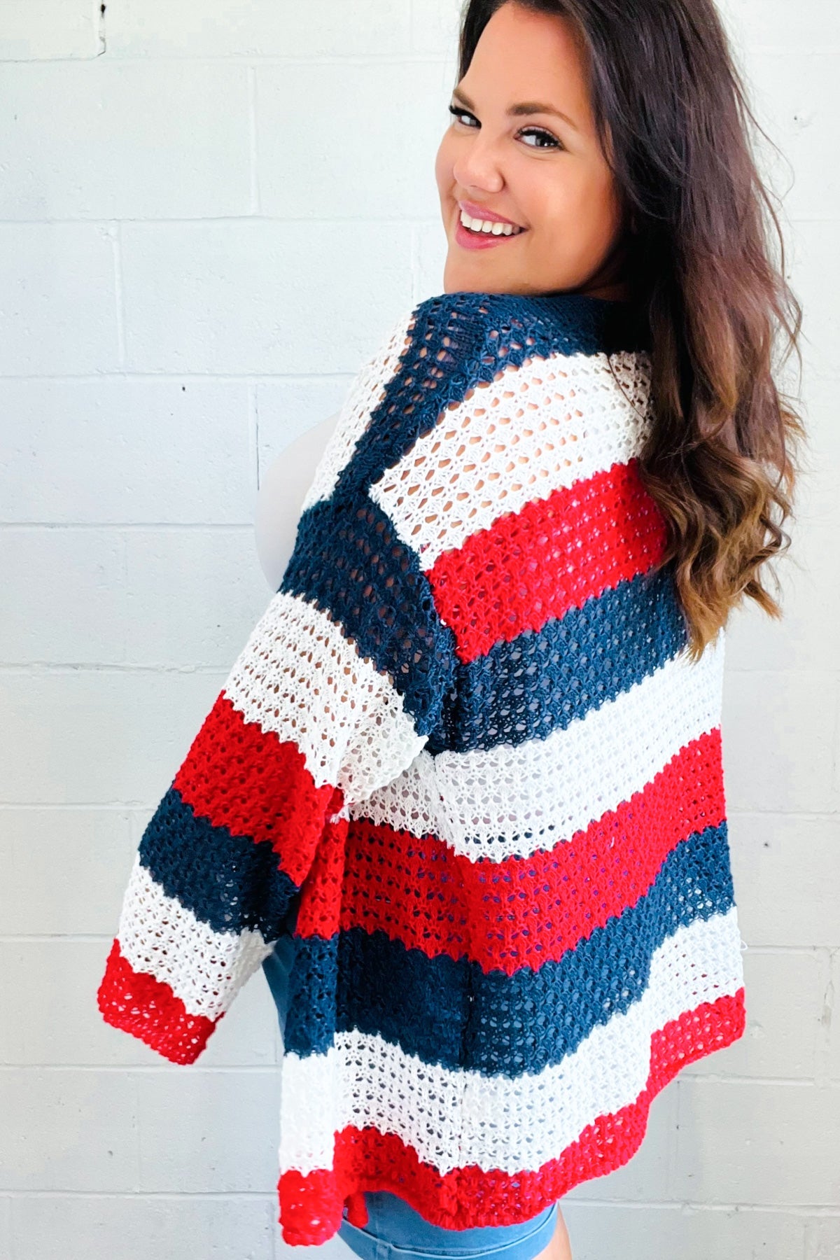 Simply Patriotic Red White & Blue Striped Crochet Cardigan