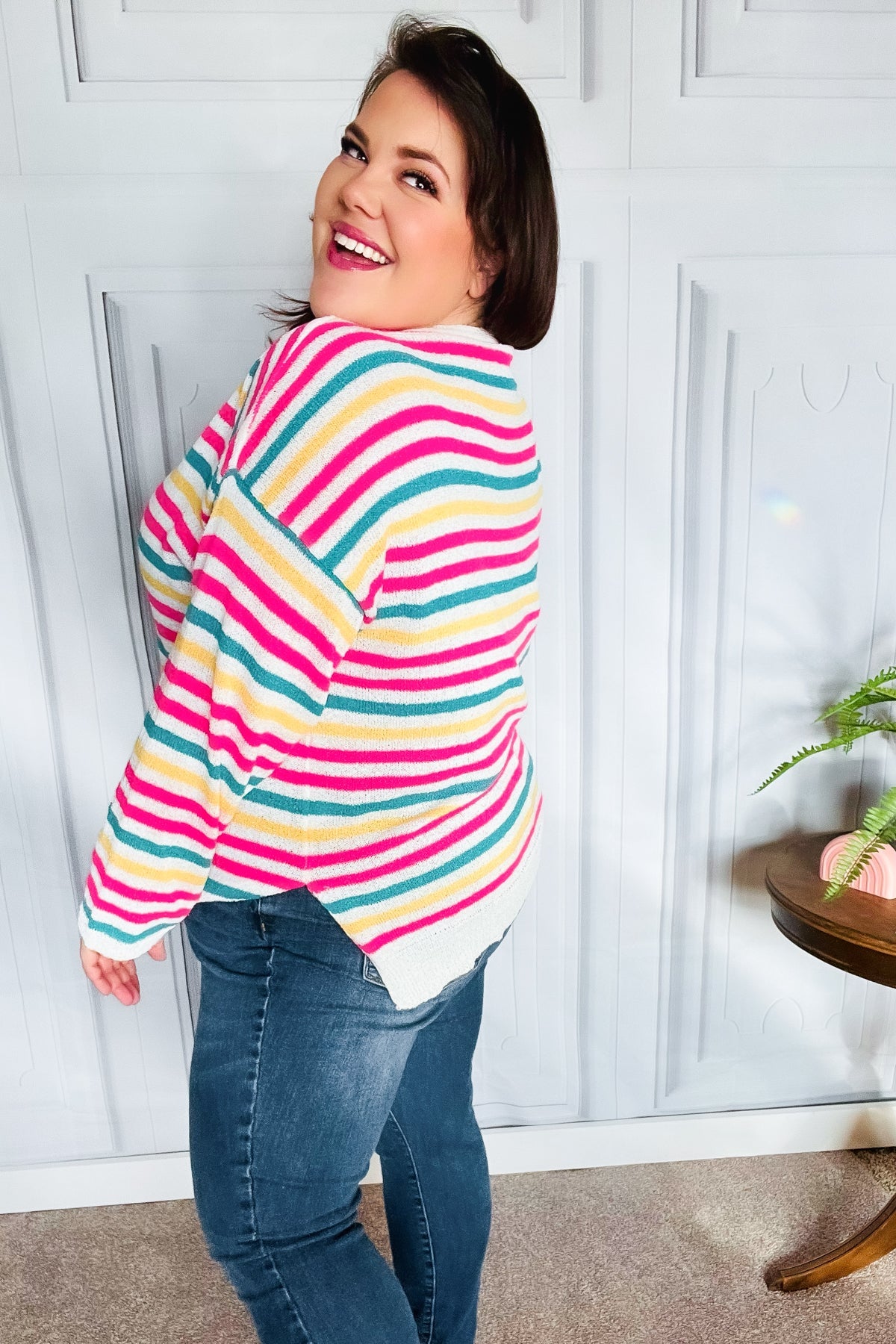 Bold & Sassy Fuchsia Multi Stripe Pullover Sweater