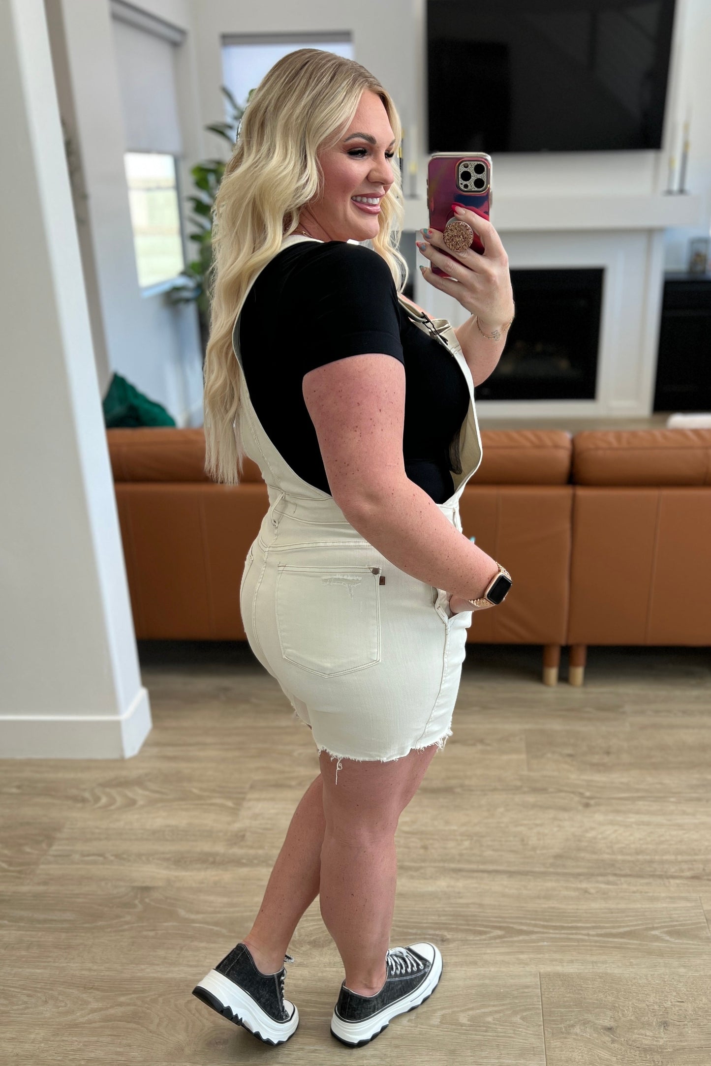 Anna High Rise Garment Dyed Cutoff Shortalls in Ecru - JUDY BLUE