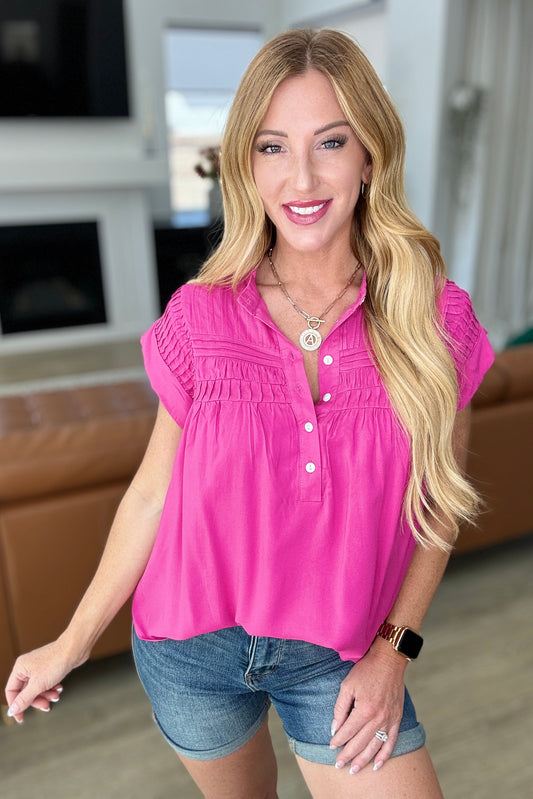 Pleat Detail Button Up Blouse in Hot Pink - Shop All Around Divas