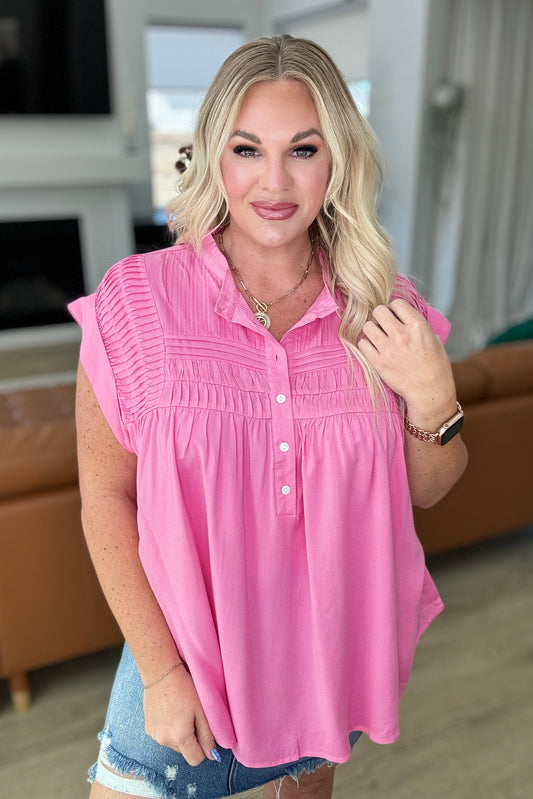 Pleat Detail Button Up Blouse in Pink Cosmos - Shop All Around Divas