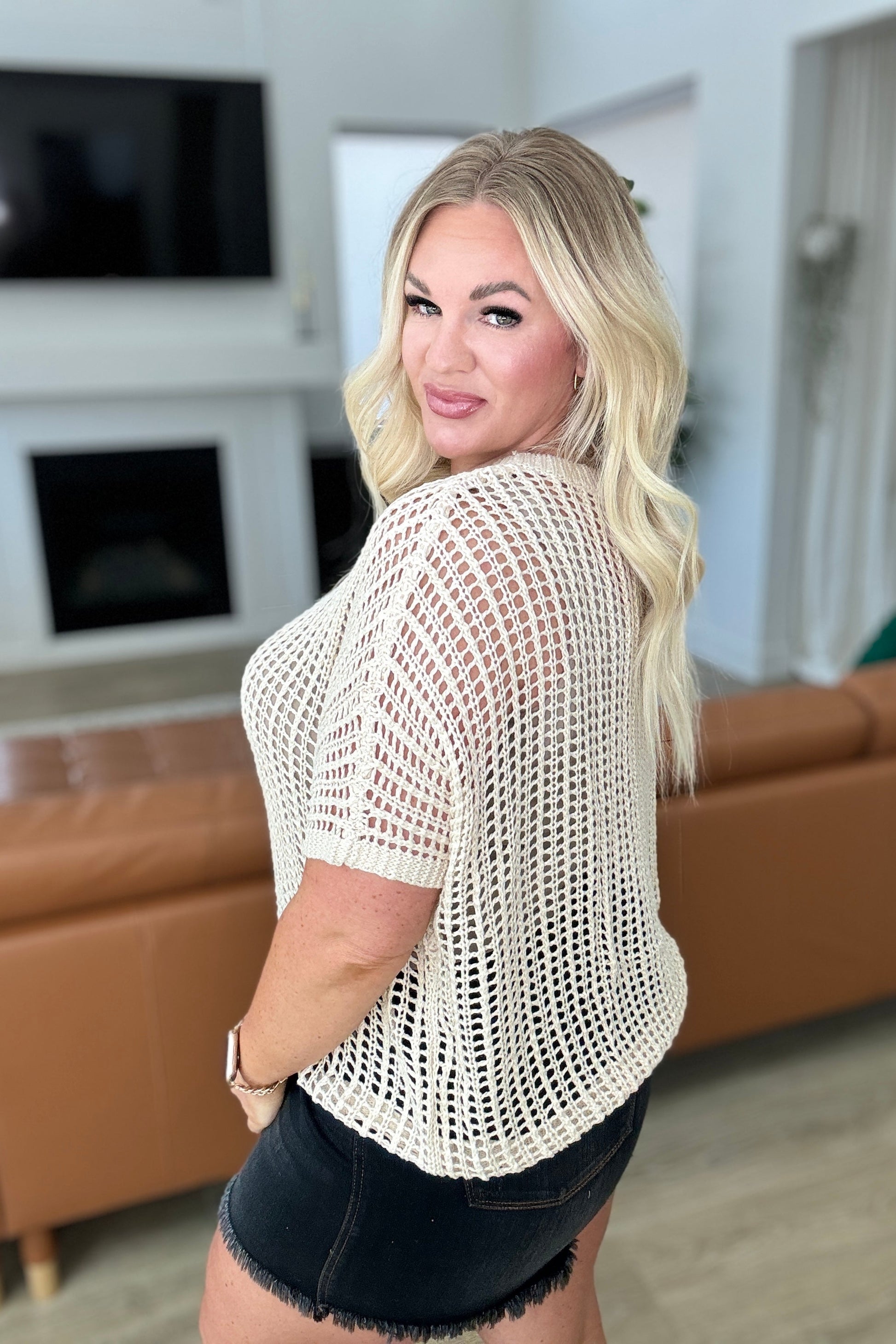 Coastal Dreams Fishnet Top in Cream - Shop All Around Divas