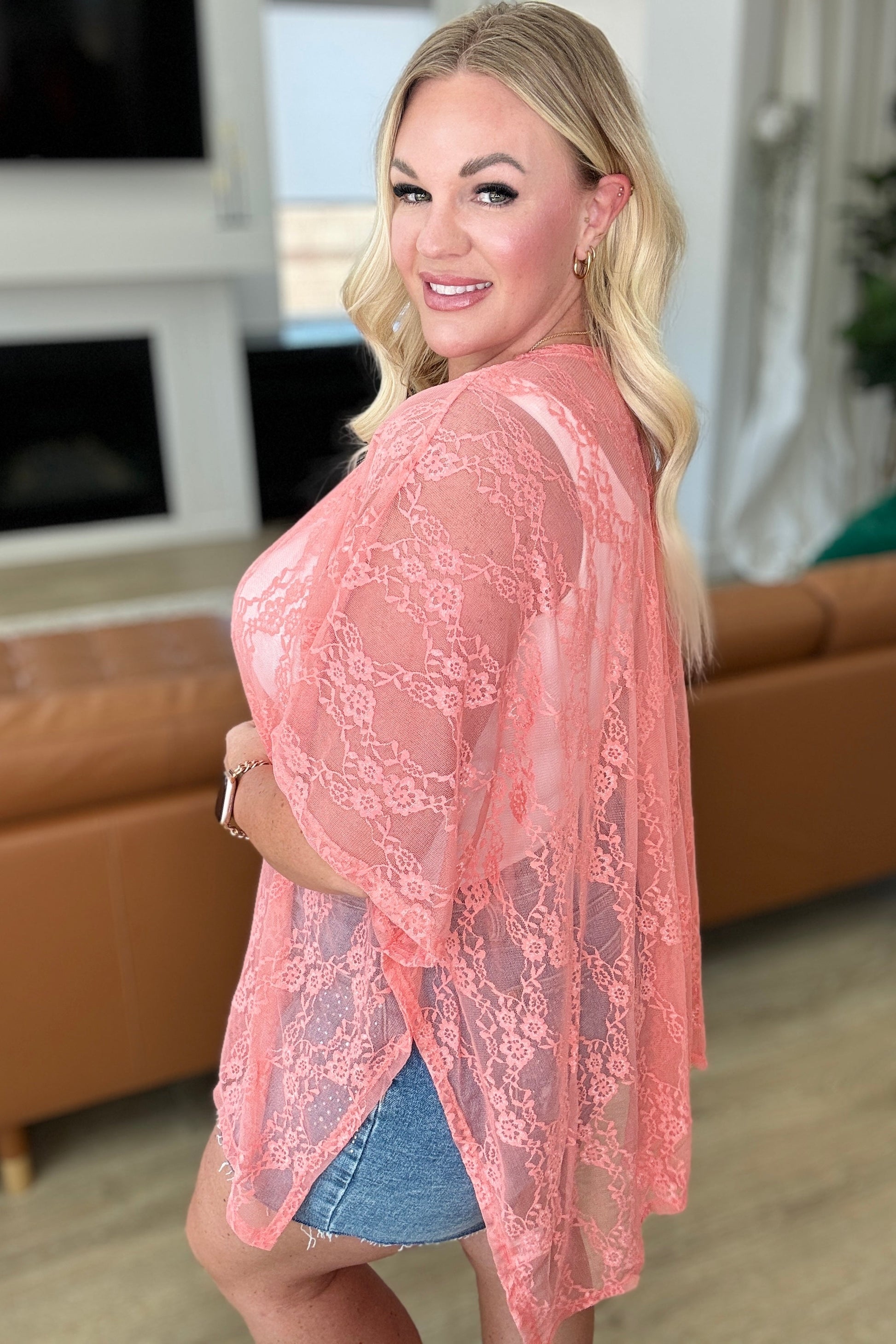 Good Days Ahead Lace Kimono In Coral - Shop All Around Divas