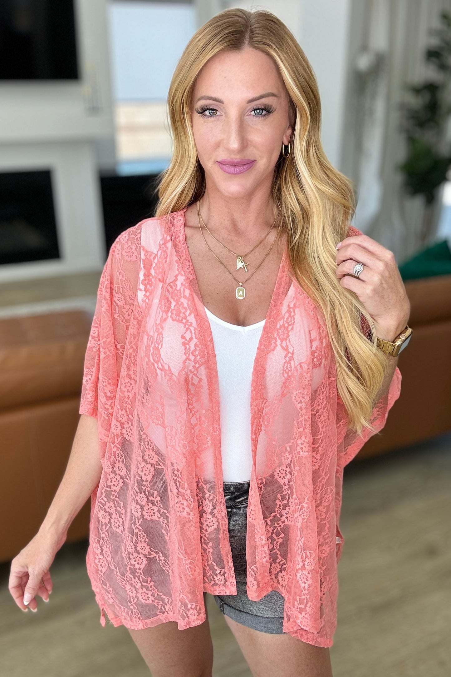 Good Days Ahead Lace Kimono In Coral - Shop All Around Divas