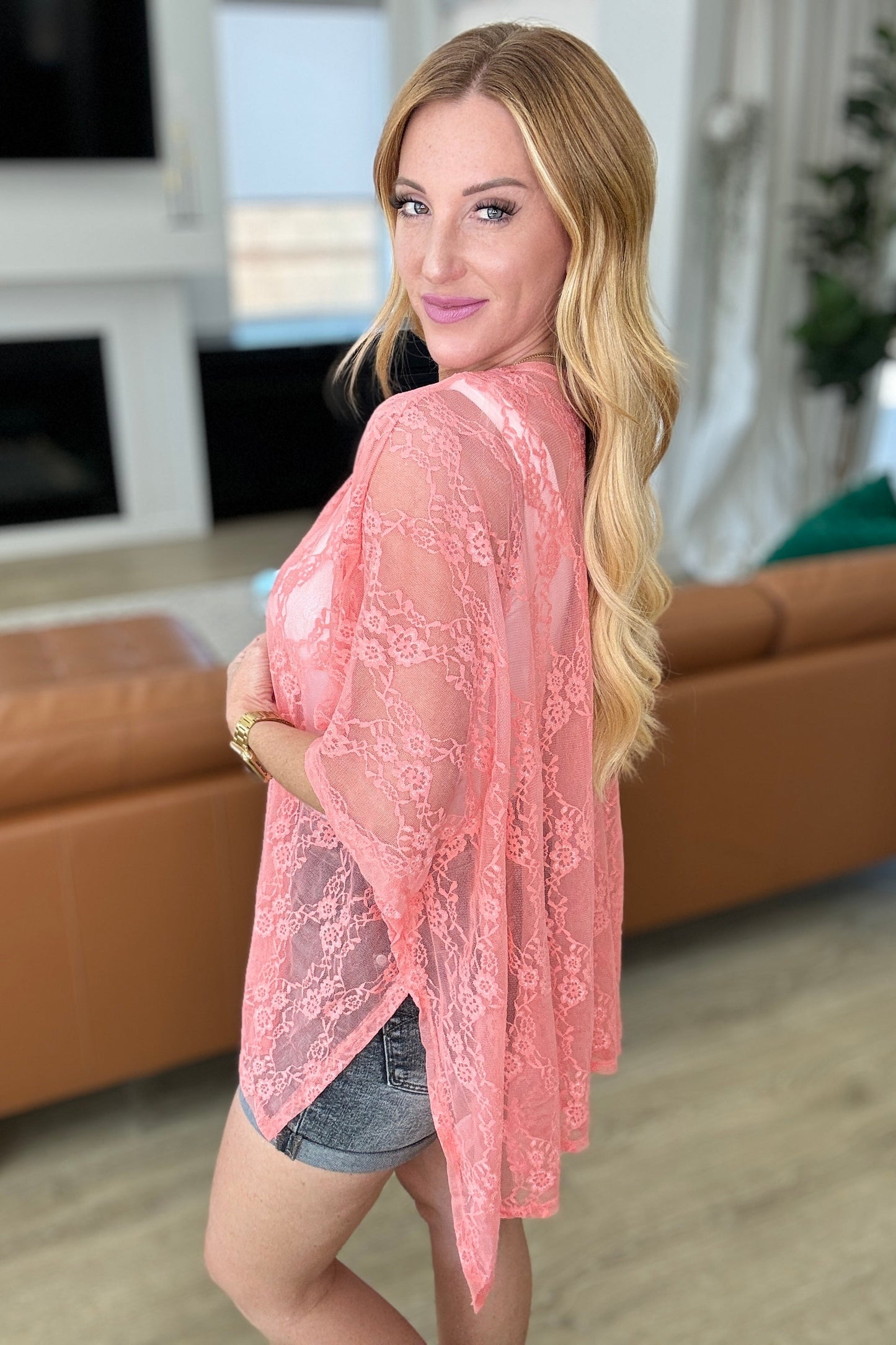 Good Days Ahead Lace Kimono In Coral - Shop All Around Divas
