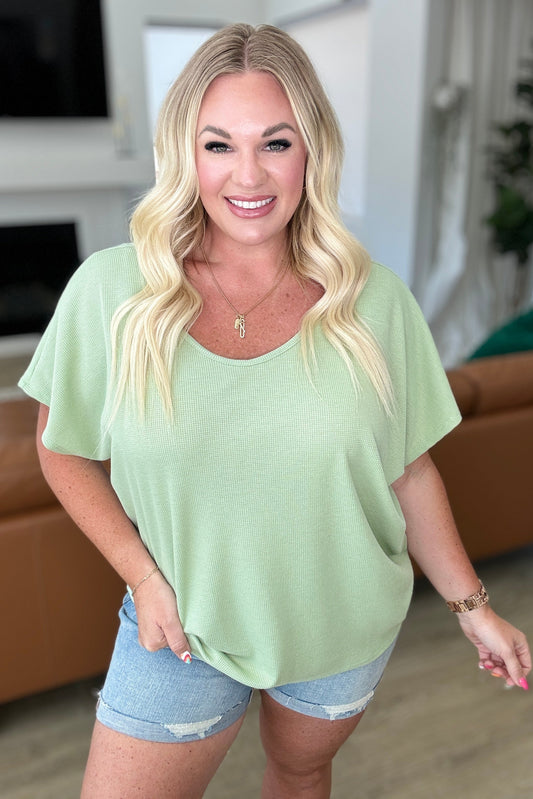 Big Sky Country Waffle Knit Top In Sage - Shop All Around Divas