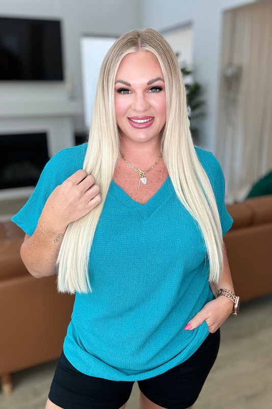 Trial and Error Textured V-Neck Blouse in Teal - Shop All Around Divas