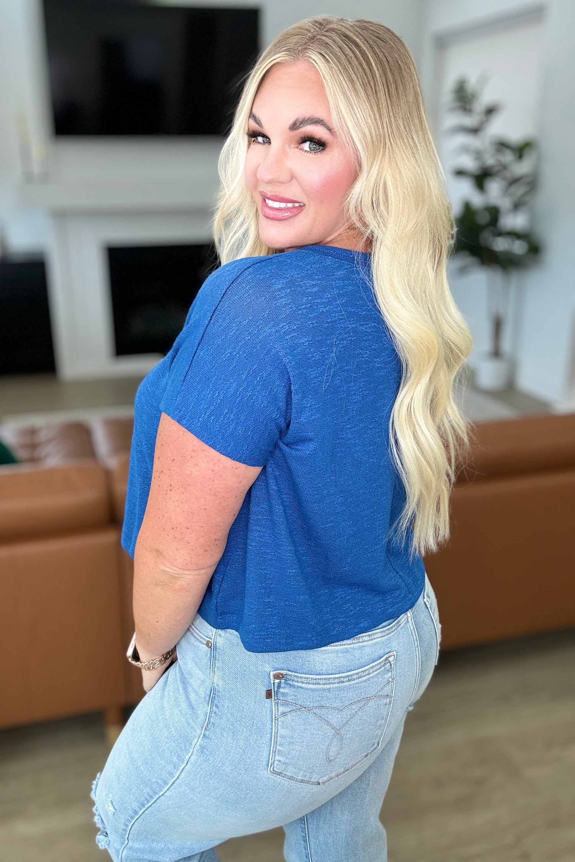 Classic Comfort V-Neck Top in Classic Blue - Shop All Around Divas