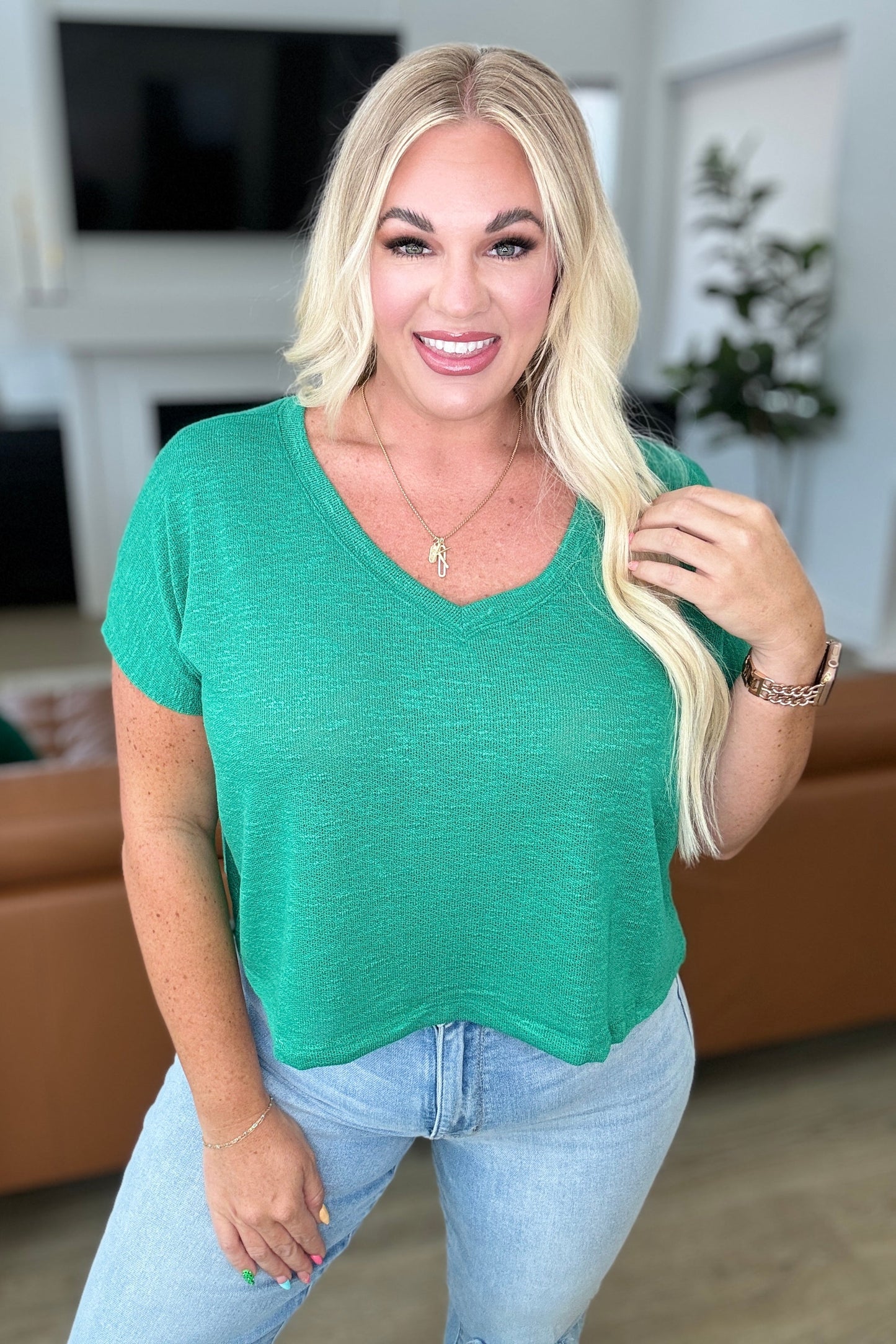 Classic Comfort V-Neck Top in Kelly Green - Shop All Around Divas