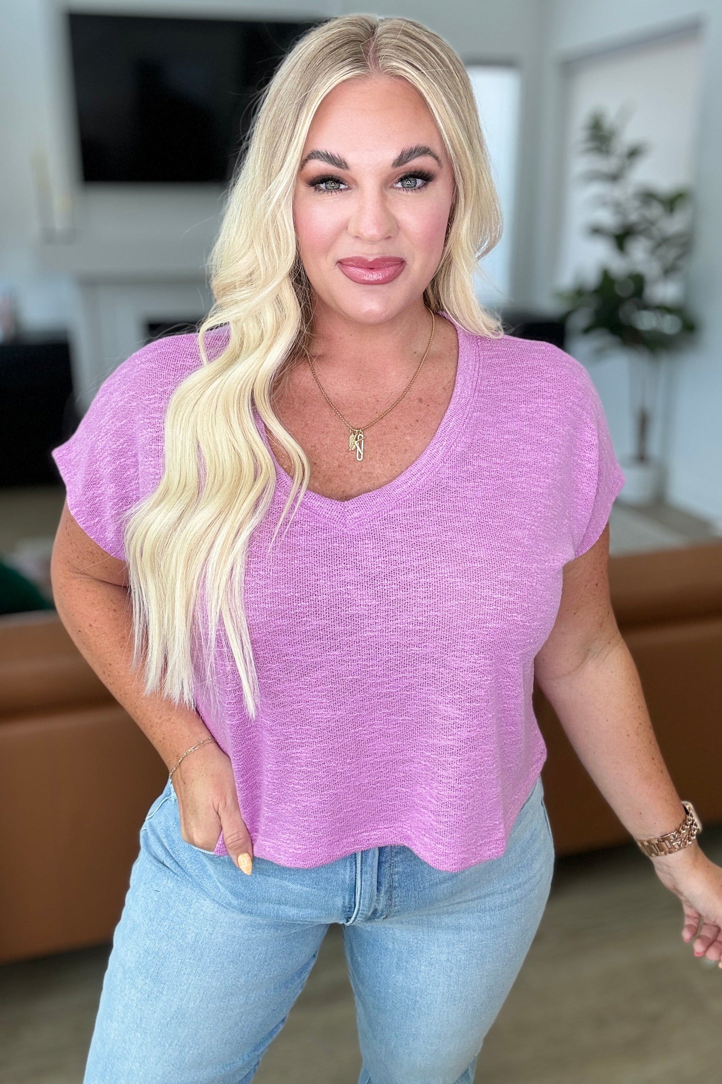 Classic Comfort V-Neck Top in Mauve - Shop All Around Divas