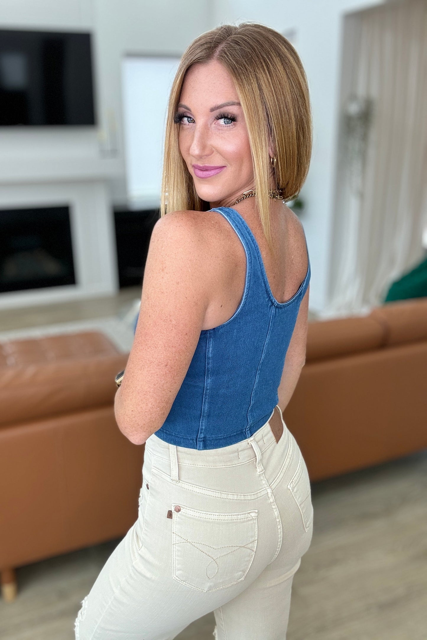 Urban Blues Scoop Neck Top in Light Denim - Shop All Around Divas