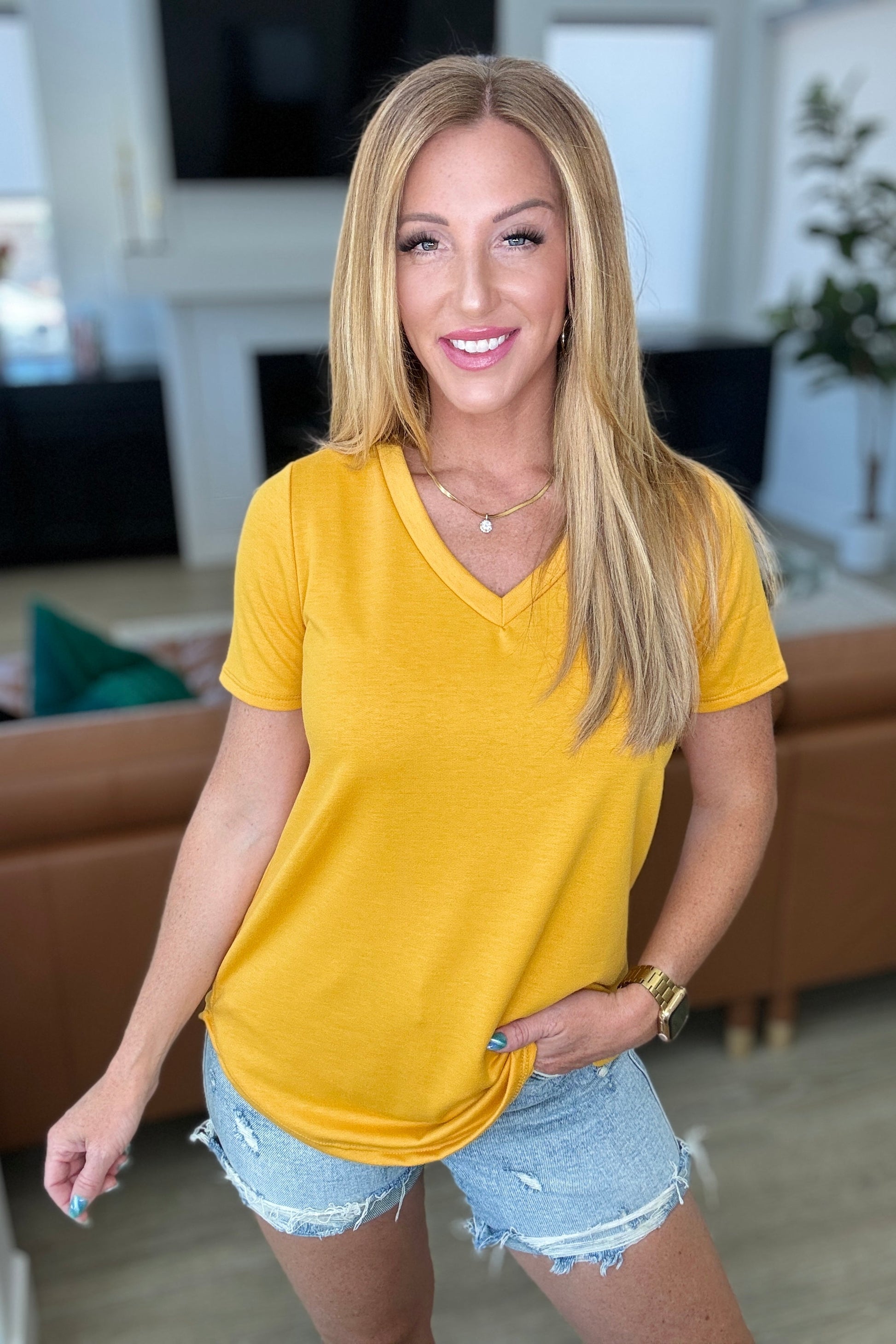 Heart and Soul V-Neck Top in Mustard - Shop All Around Divas