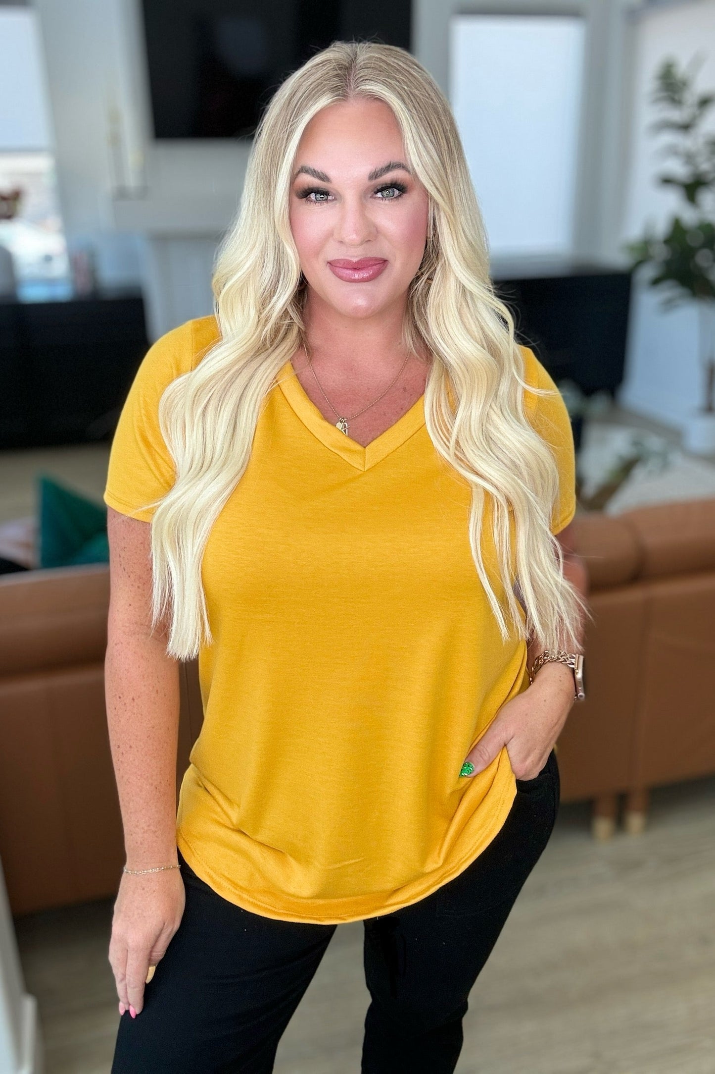 Heart and Soul V-Neck Top in Mustard - Shop All Around Divas