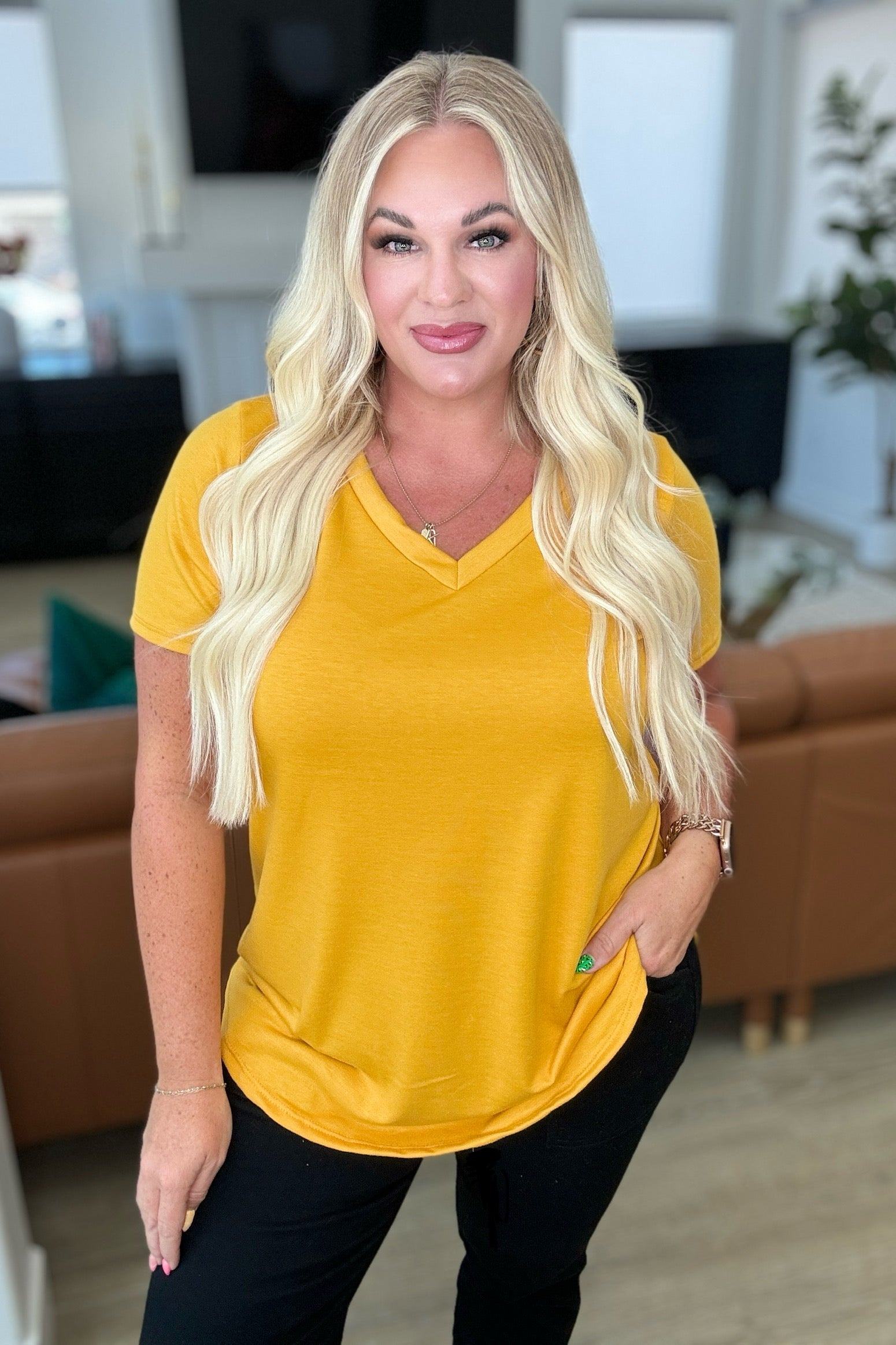 Heart and Soul V-Neck Top in Mustard - Shop All Around Divas