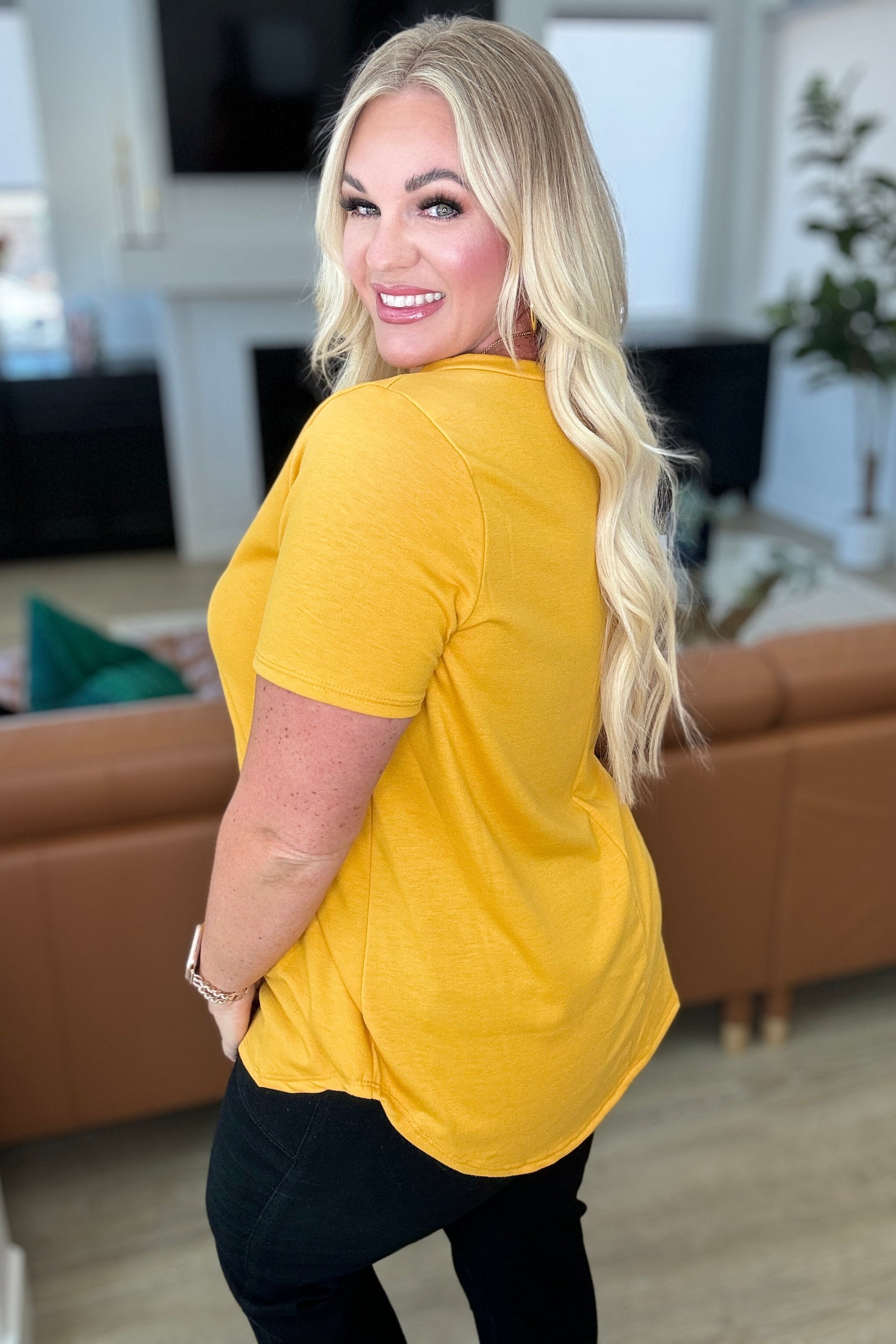 Heart and Soul V-Neck Top in Mustard - Shop All Around Divas