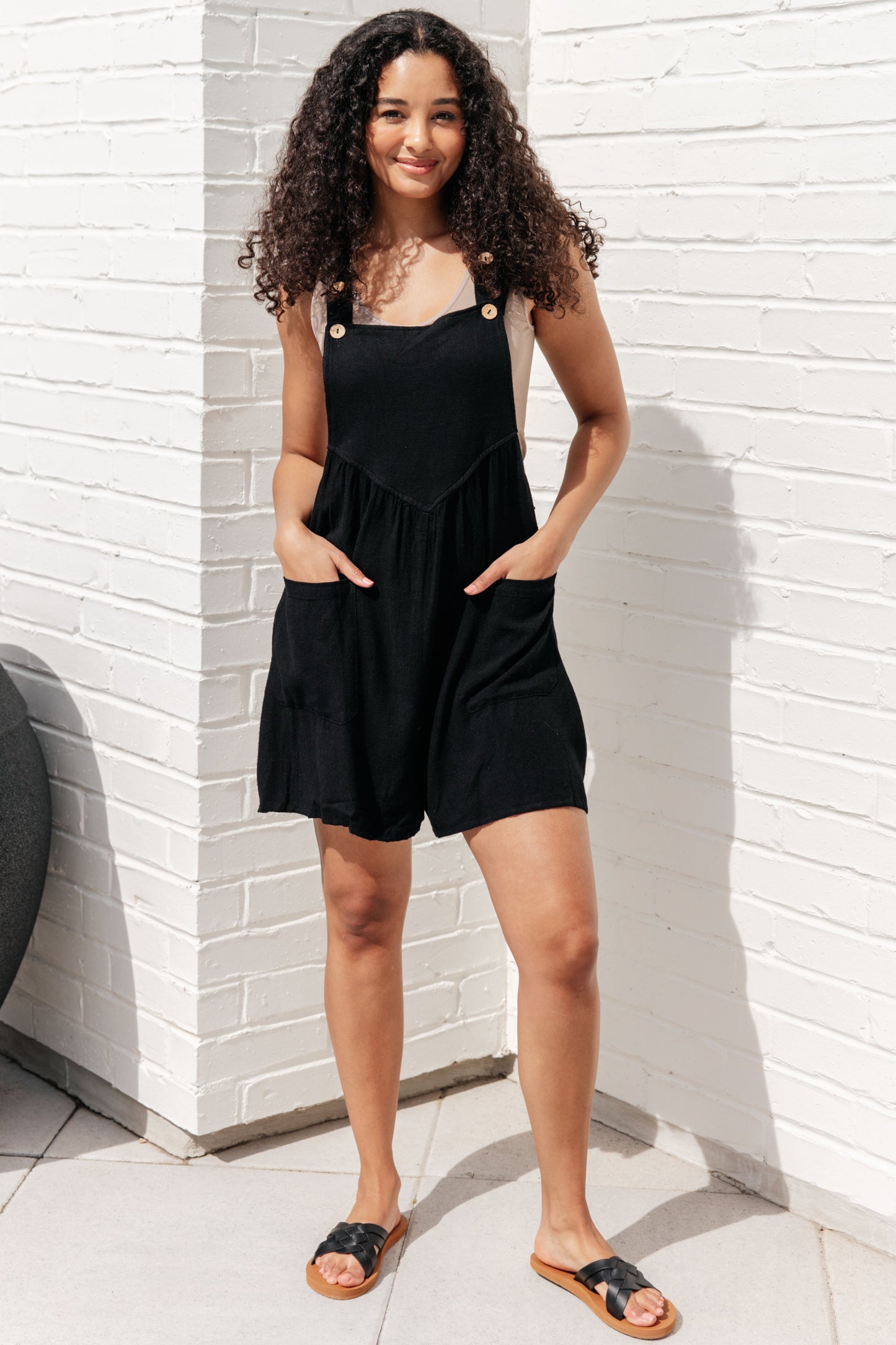 I Want You Back Linen Blend Shortalls in Black - Shop All Around Divas