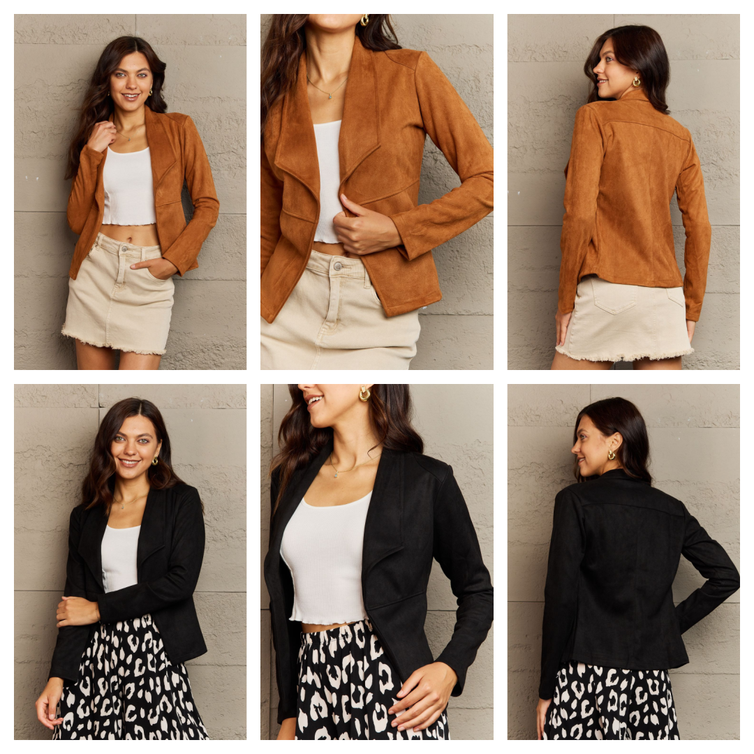 Lorenna Lapel Collar Long Sleeve Jacket - 2 Colors - Shop All Around Divas