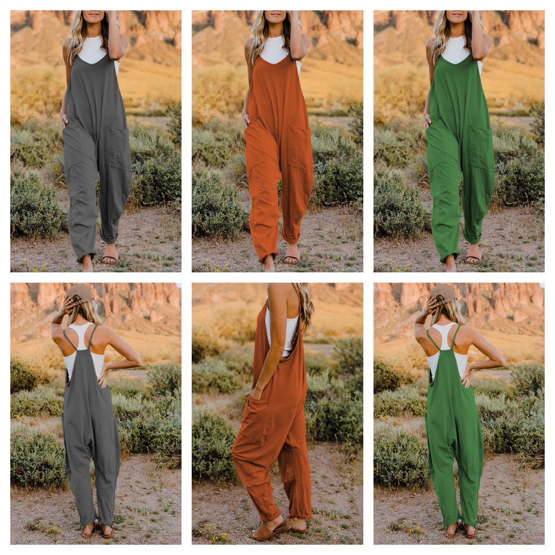 Mari V-Neck Pocketed Jumpsuit - 3 Colors