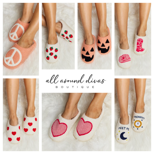 Melody Printed Plush Slide Slippers - 7 styles