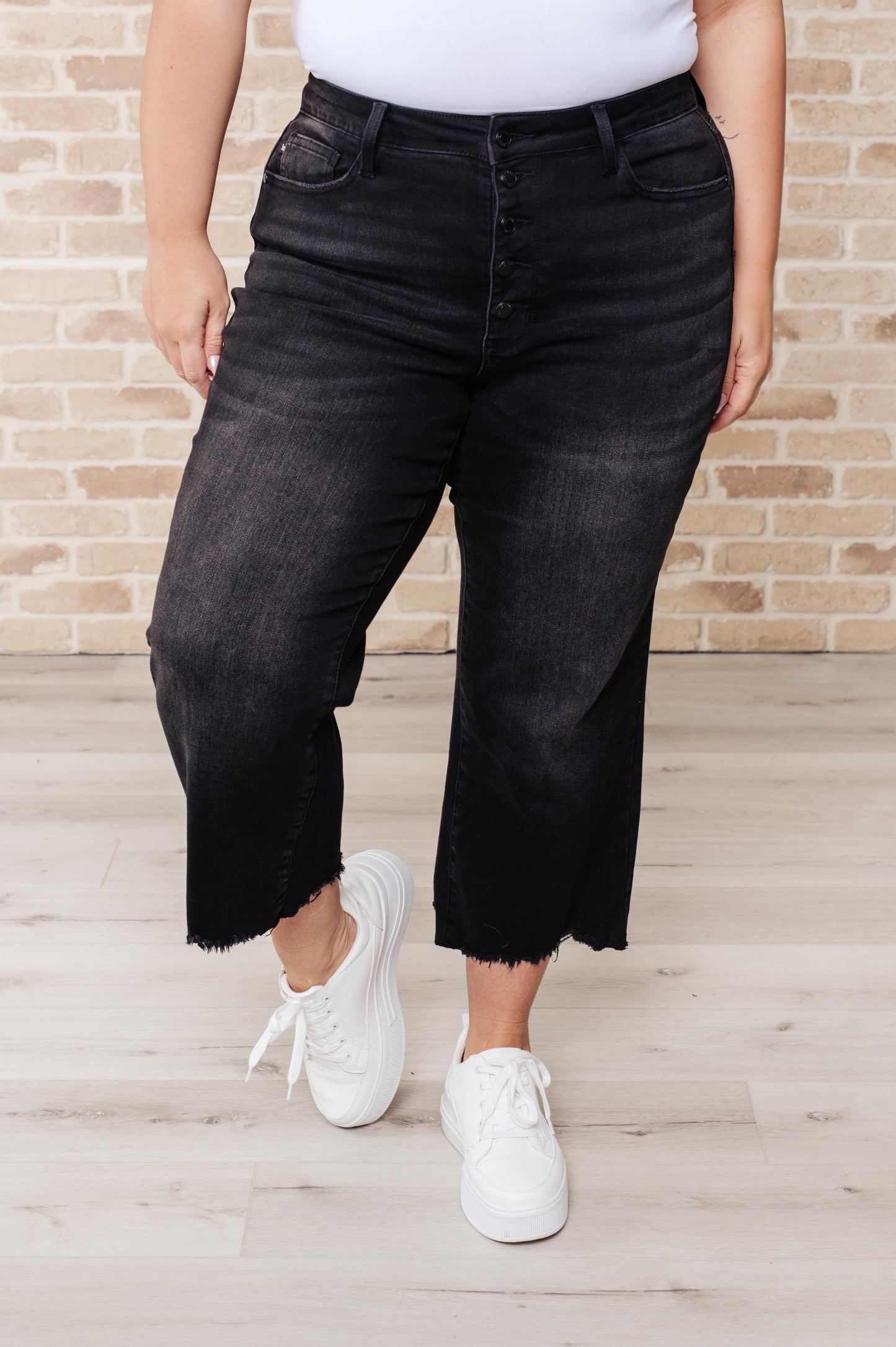 Ryan High Rise Button Fly Wide Leg Crop Jeans - Shop All Around Divas